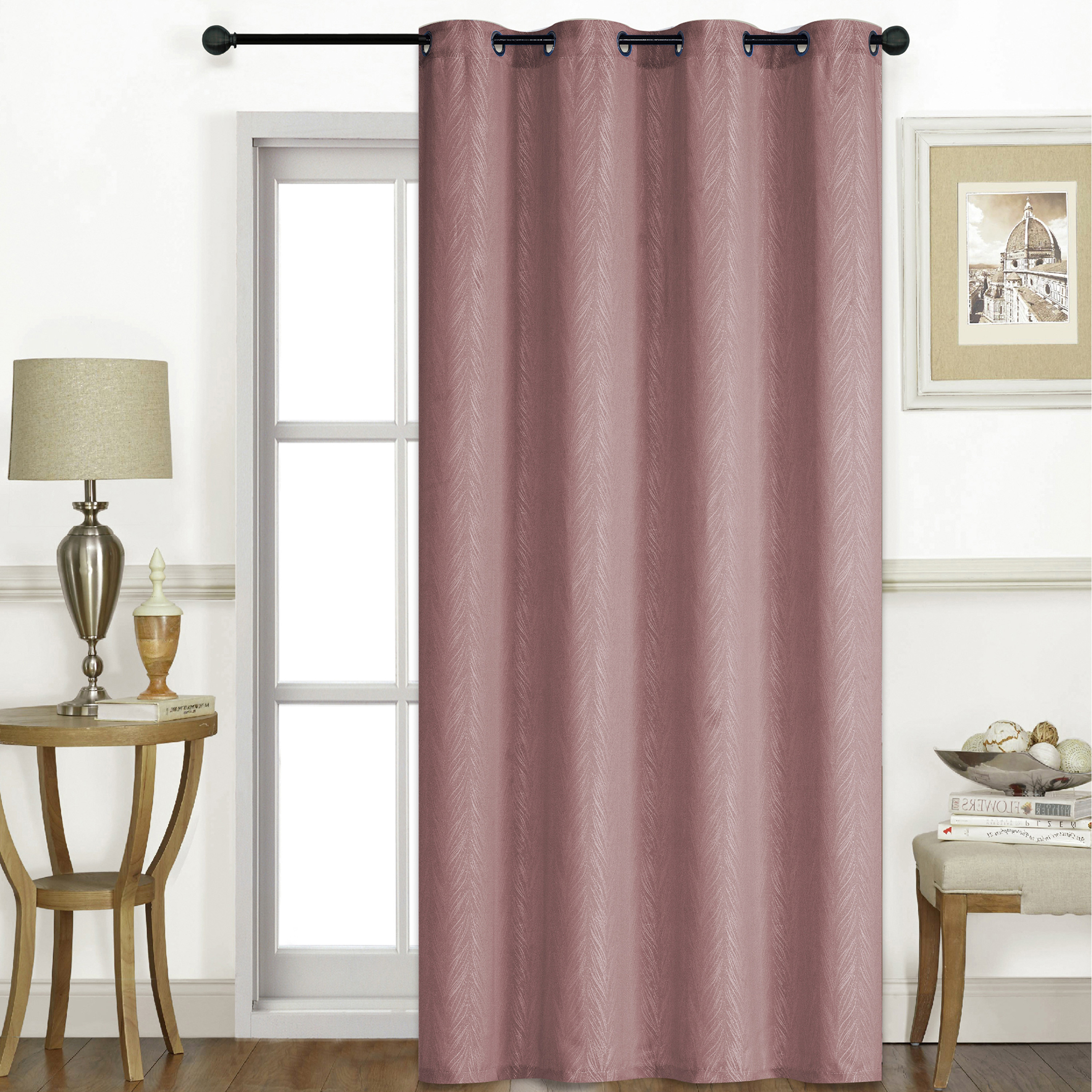 ستارة تعتيم بارزة الملمس بحلقات - 140x240 سم-household-windows-curtains-image-1