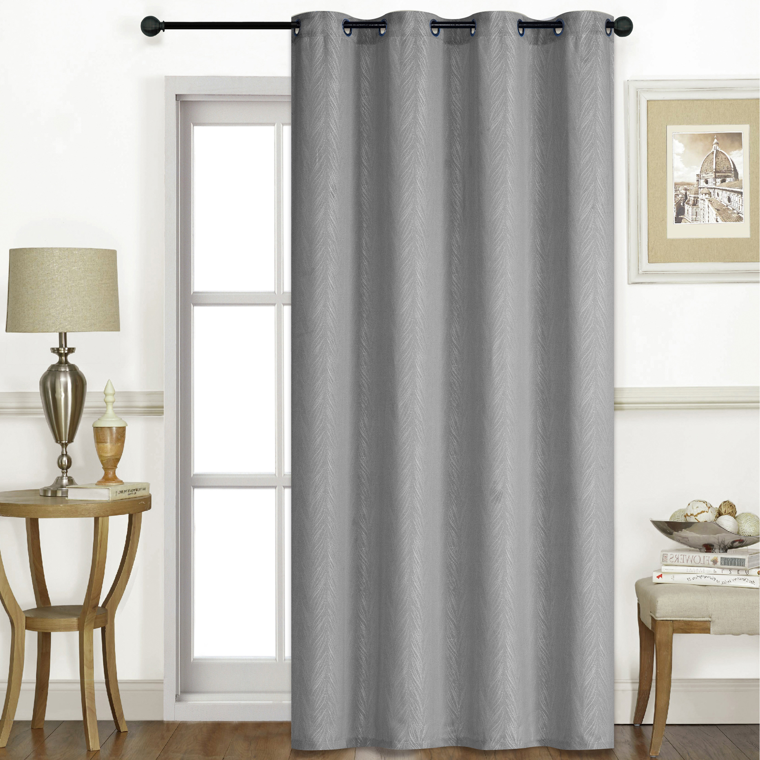 ستارة معتّمة جاكار بارزة الملمس بحلقات - 140x240 سم-household-windows-curtains-image-1