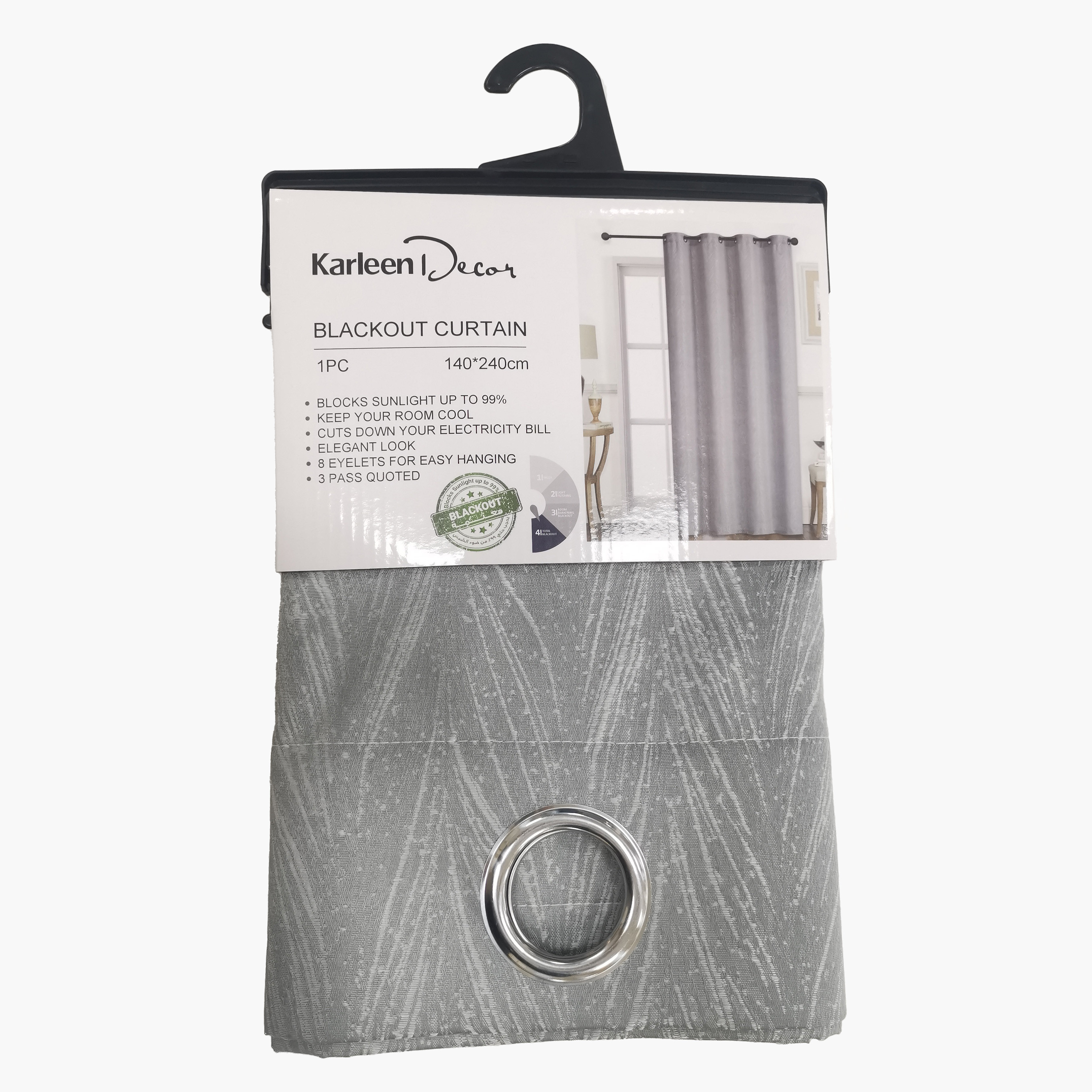 Textured Jacquard Blackout Curtain with Eyelets - 140x240 cm-household-windows-curtains-image-2