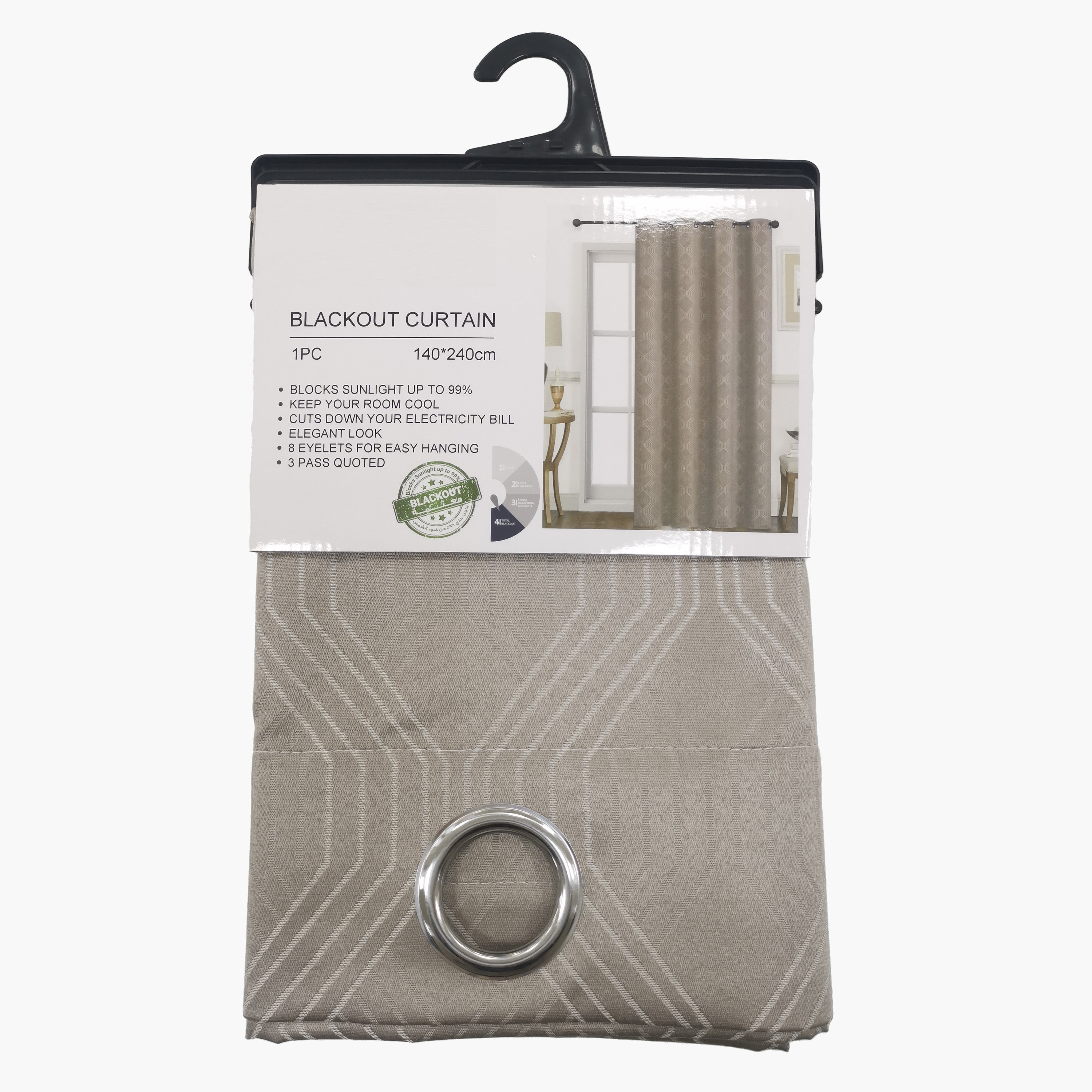 ستارة تعتيم بارزة الملمس بحلقات - 140x240 سم-household-windows-curtains-image-2