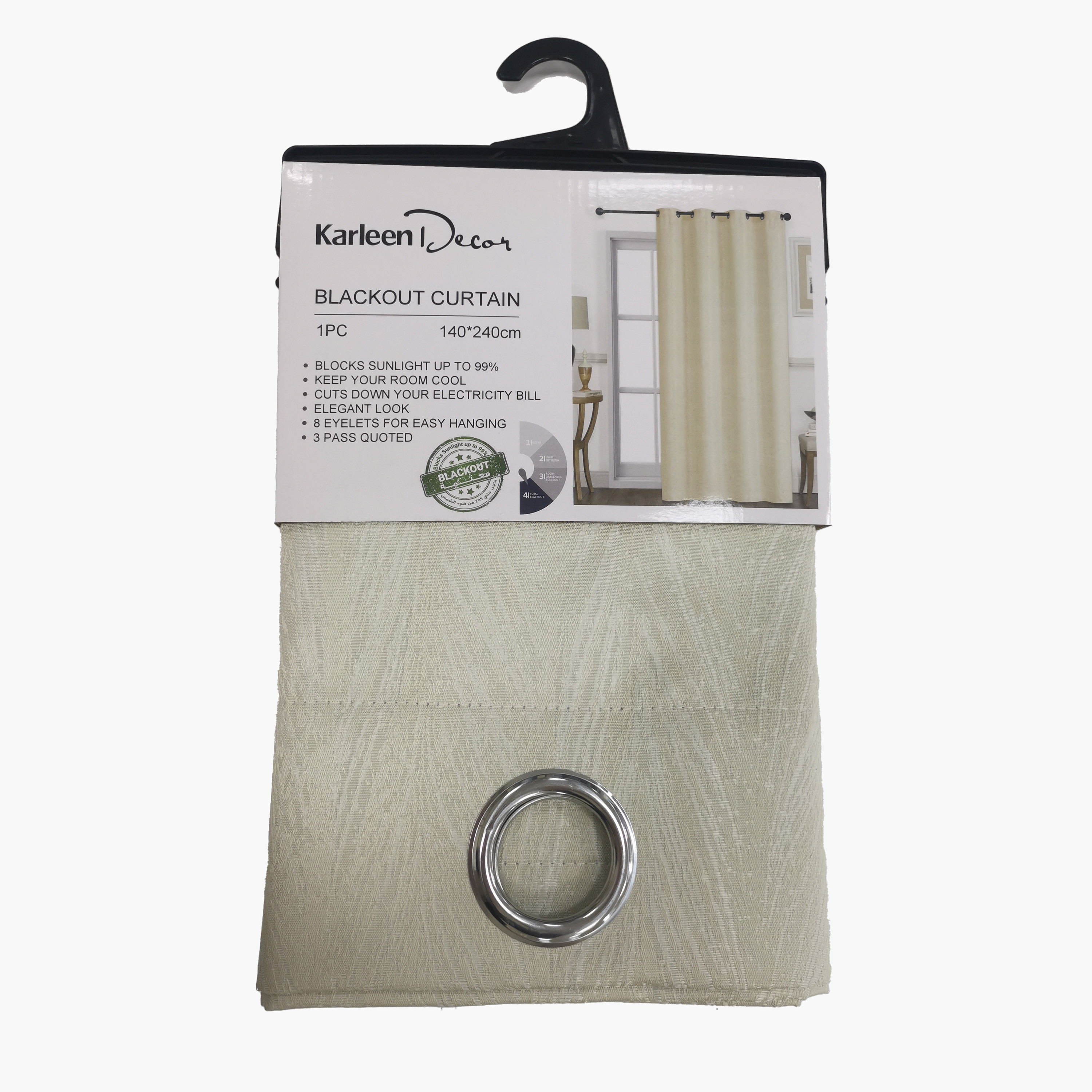 ستارة تعتيم بارزة الملمس بحلقات - 140x240 سم-household-windows-curtains-image-2