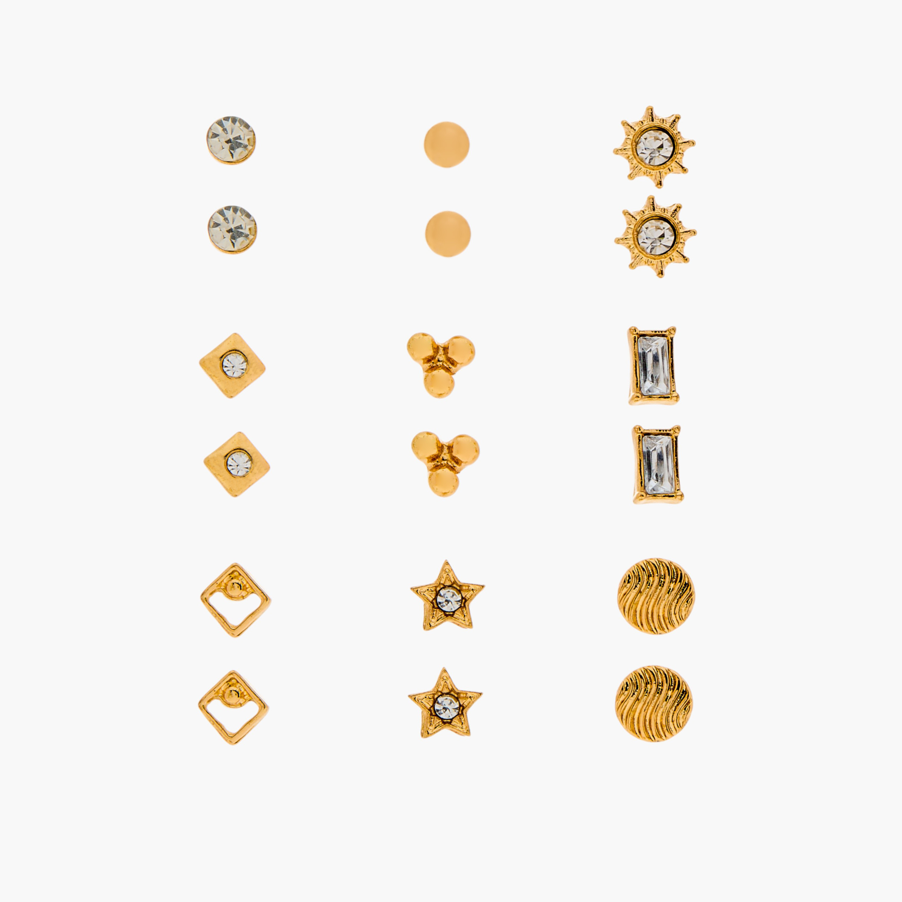 حلق مرصع ميتاليك بمكبس إغلاق خلفي - طقم من 9 قطع متنوعة-women-watchesandjewellery-jewellery-earrings-image-1