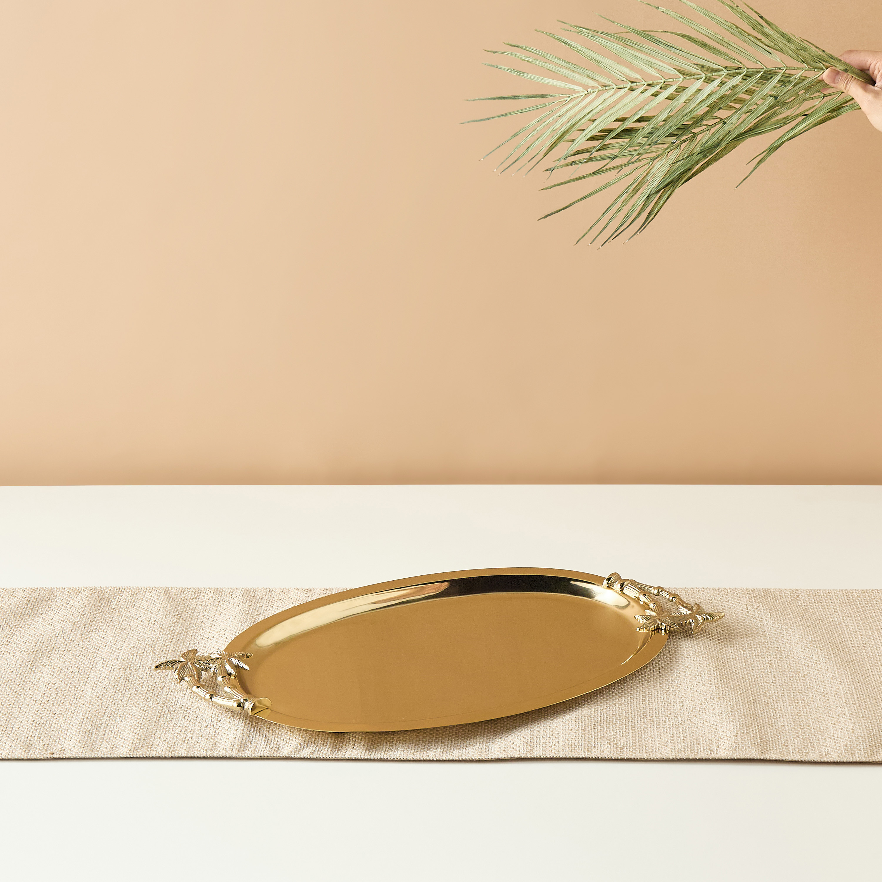 Palm Metal Oval Tray - 53x29 cms-household-dining-serveware-servingtrays-image-1