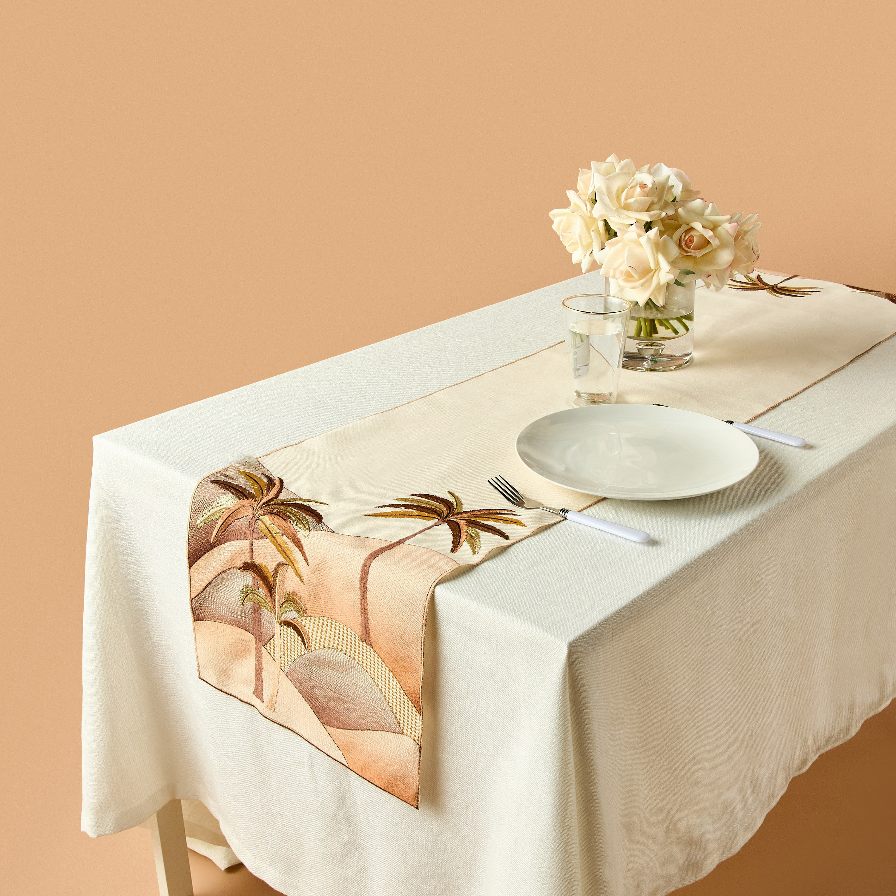 Palm Embroidered Runner - 180x35 cms-household-dining-tablelinen-runnersandtablecovers-image-1
