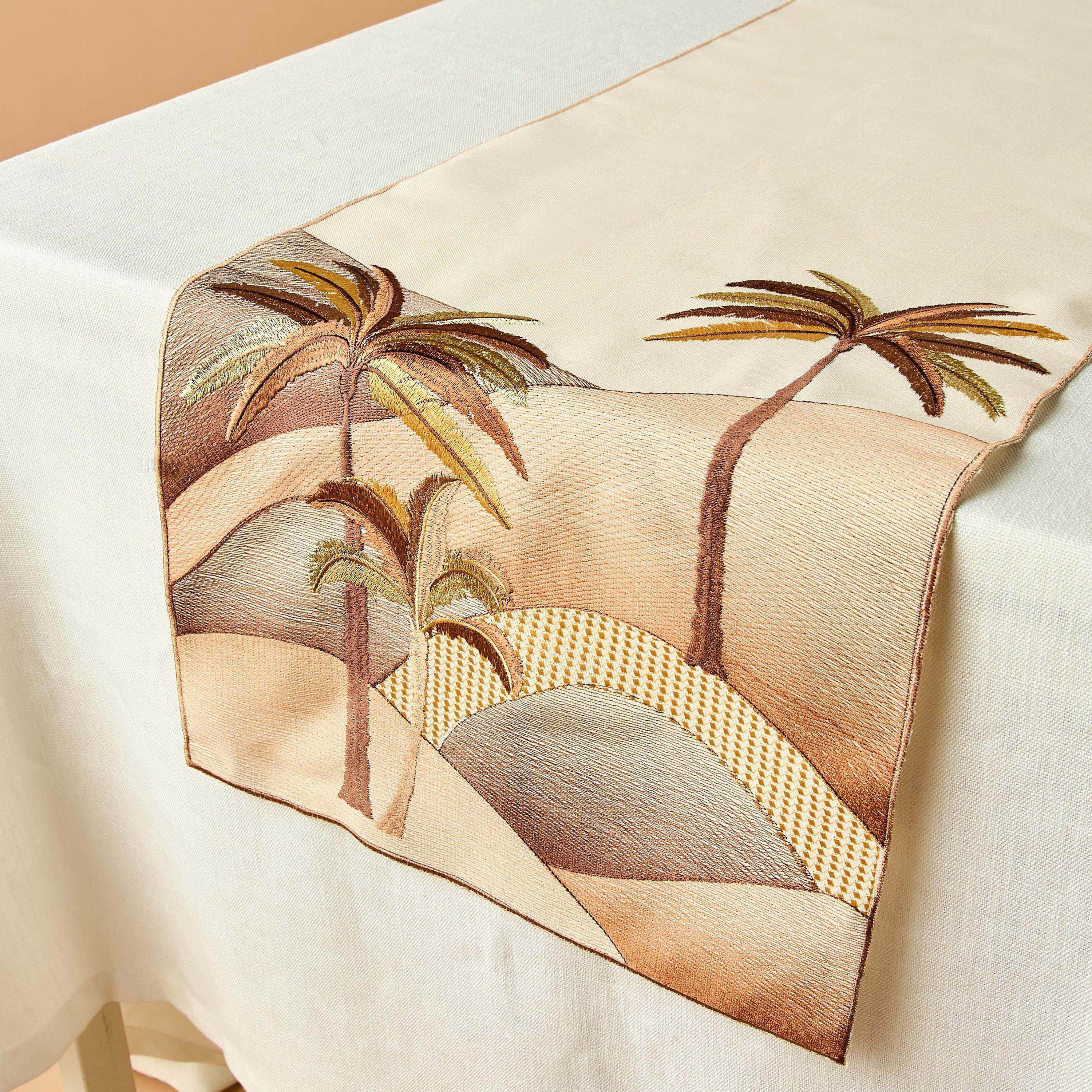 Palm Embroidered Runner - 180x35 cms-household-dining-tablelinen-runnersandtablecovers-image-2