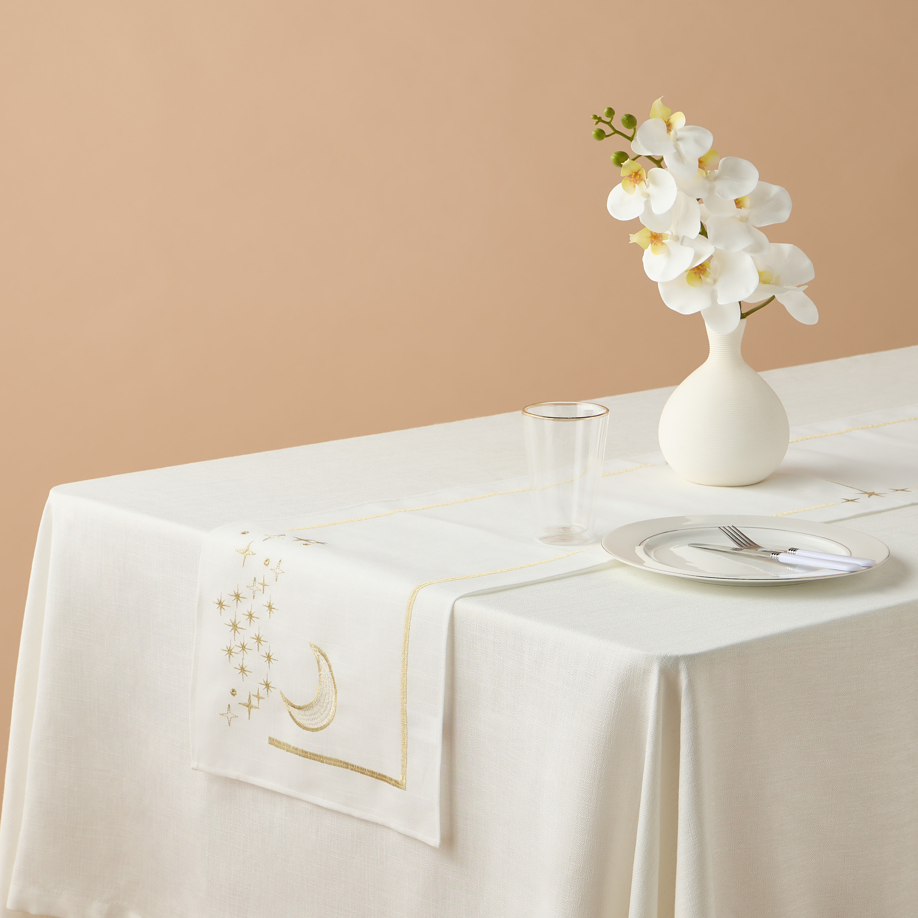 Crescent Embroidered Table Runner - 180x35 cms-household-dining-tablelinen-runnersandtablecovers-image-1