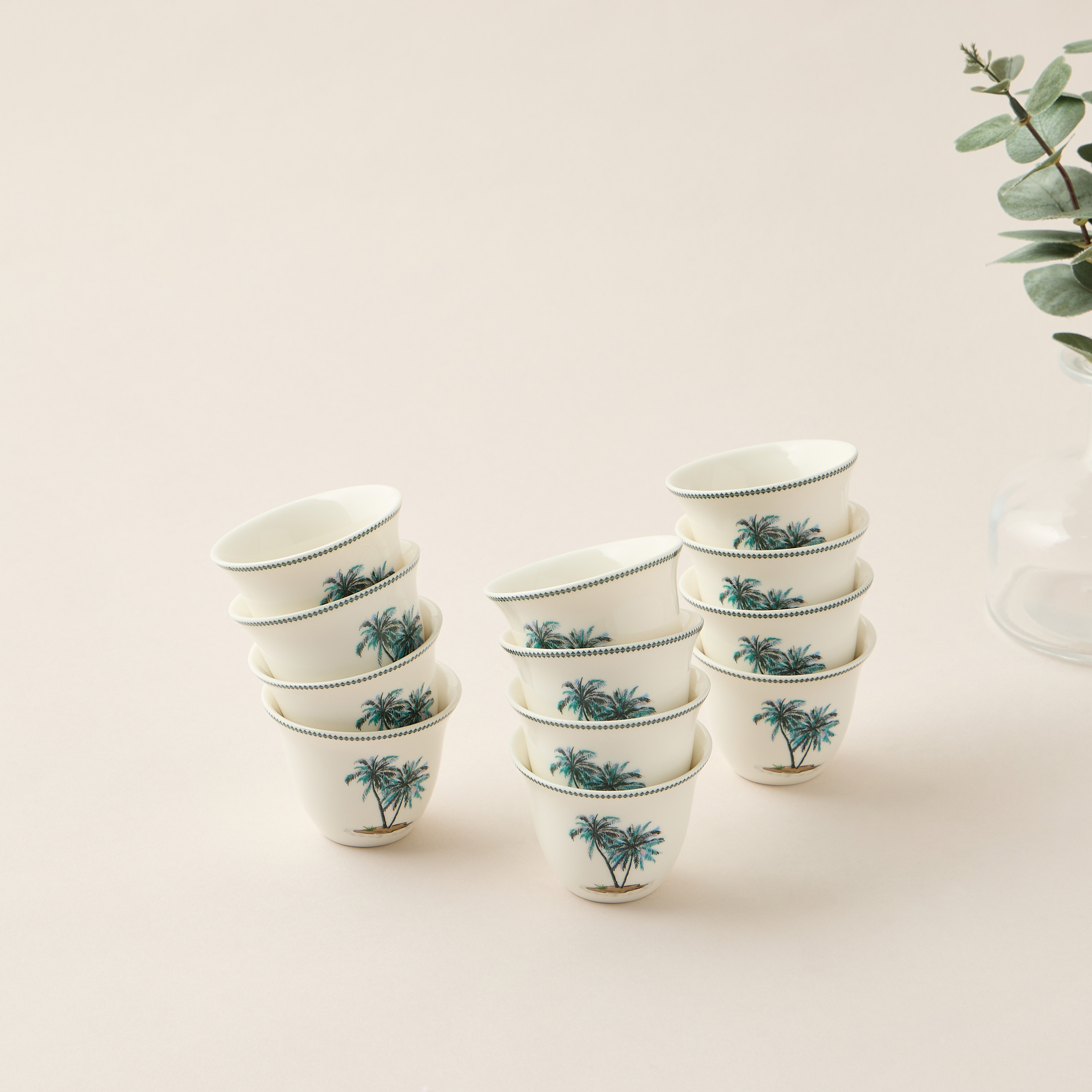 Palm Print 12-Piece New Bone China Kahwa Cup Set-household-dining-teaandcoffee-teaandcoffeesets-image-2