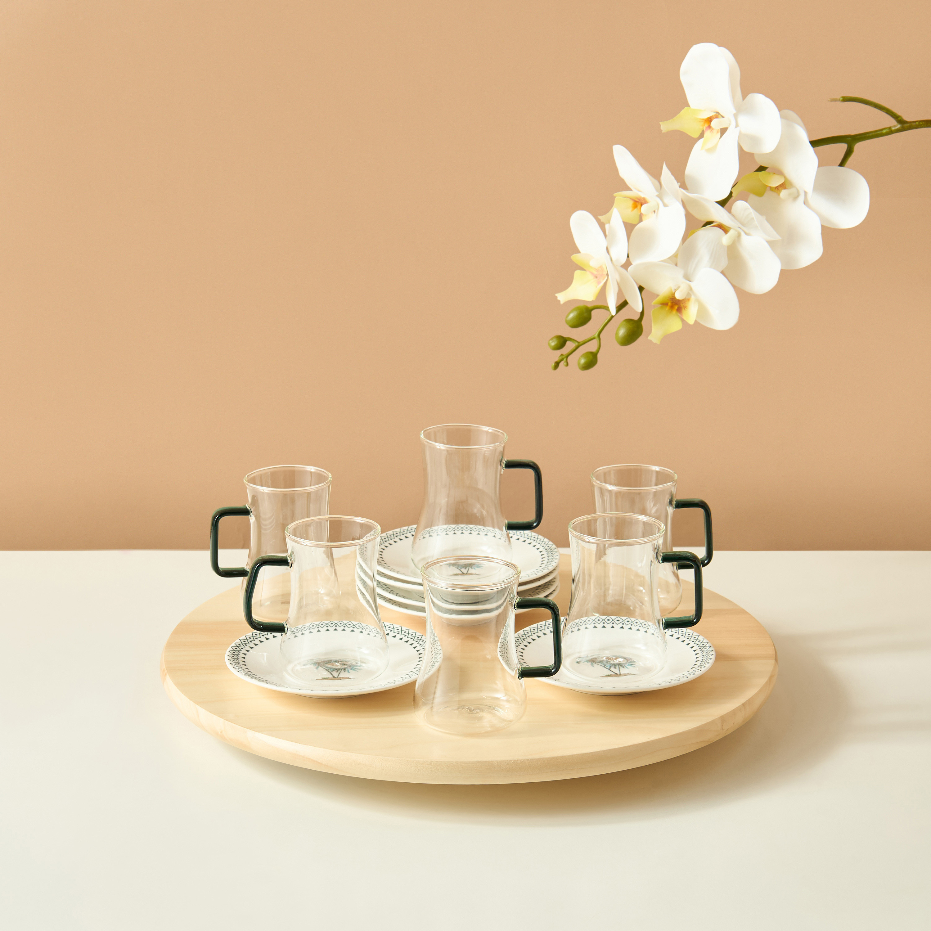 Palm 12-Piece Glass Cup and Saucer Set - 180 ml-household-dining-teaandcoffee-teaandcoffeesets-image-1