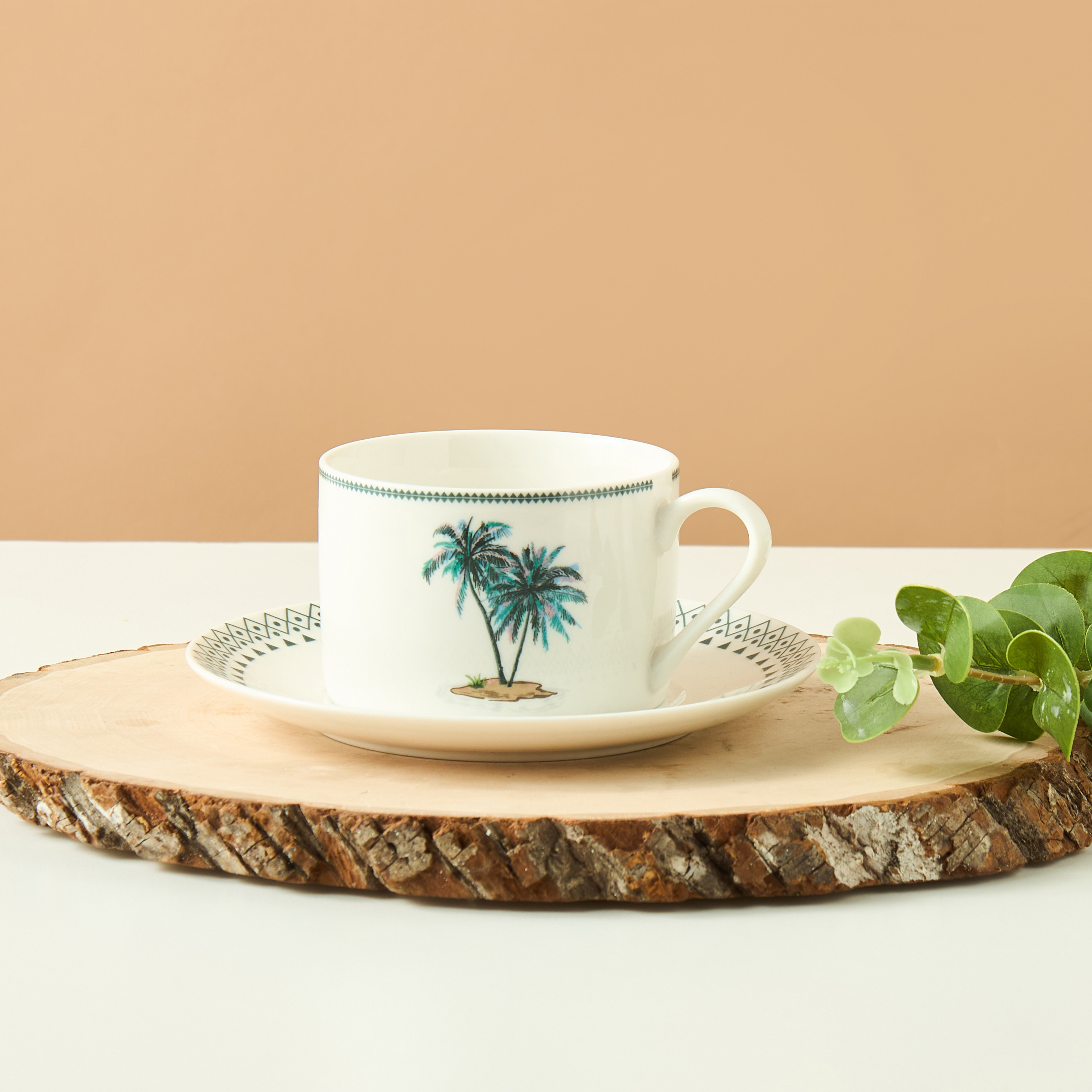 Palm 2-Piece New Bone China Tea Cup and Saucer Set - 200 ml-household-dining-teaandcoffee-teaandcoffeesets-image-1