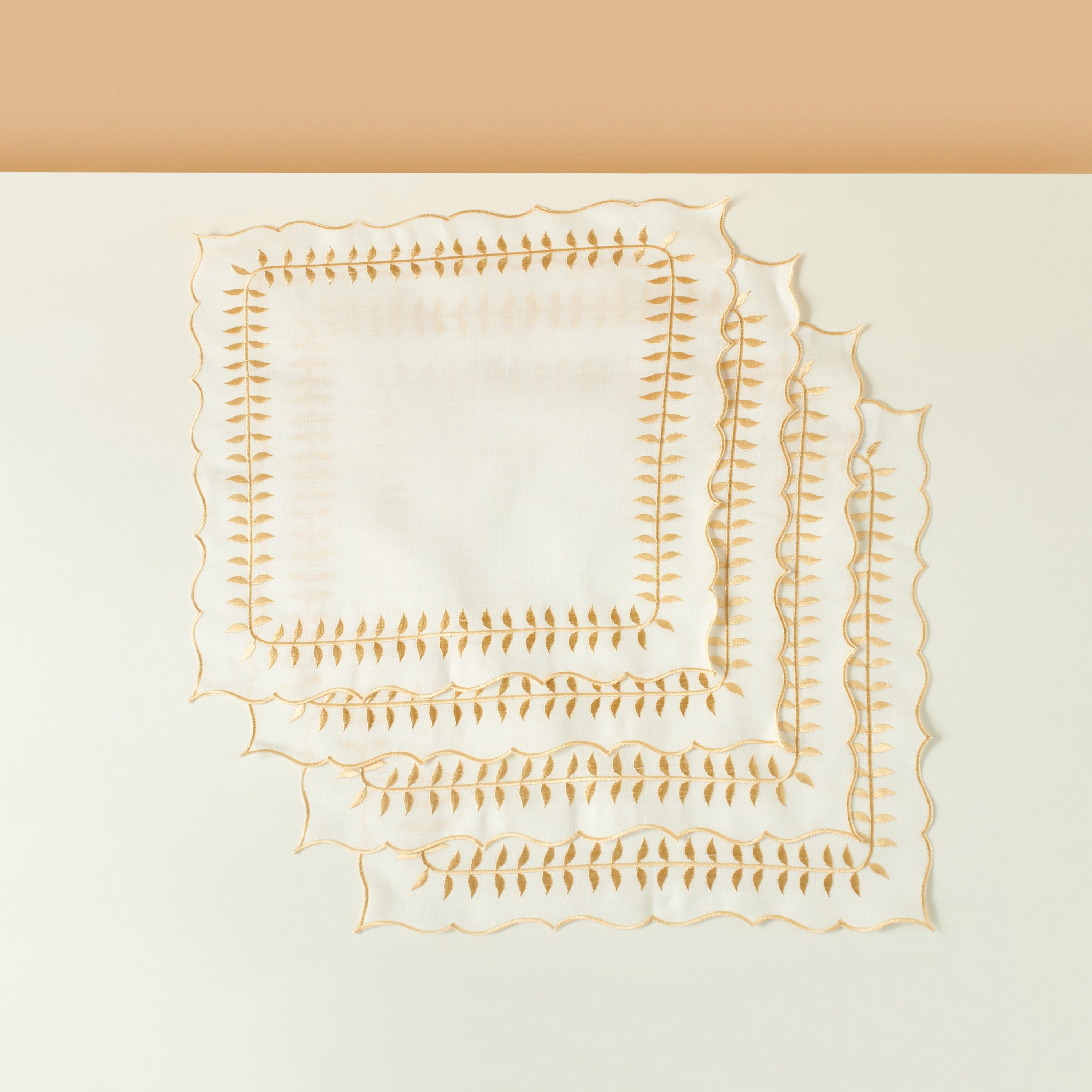 Leaf Embroidered 4-Piece Napkin Set - 45x45 cms-household-dining-tablelinen-napkinsandaccessories-image-2