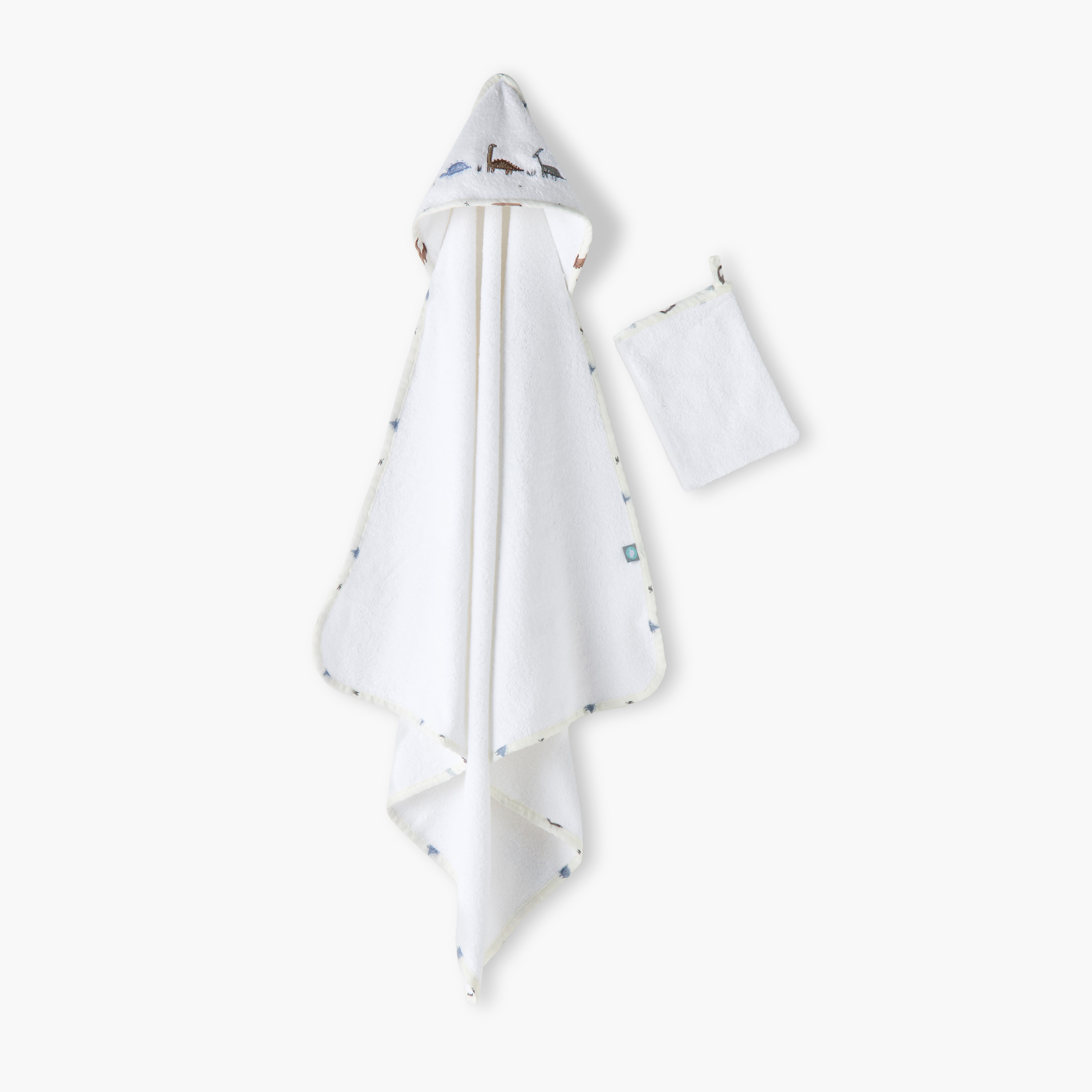 Funnababy Dinosaur Embroidered Hooded Towel and Washcloth Set - 75x75 cm-baby-bathandcare-towels-image-1