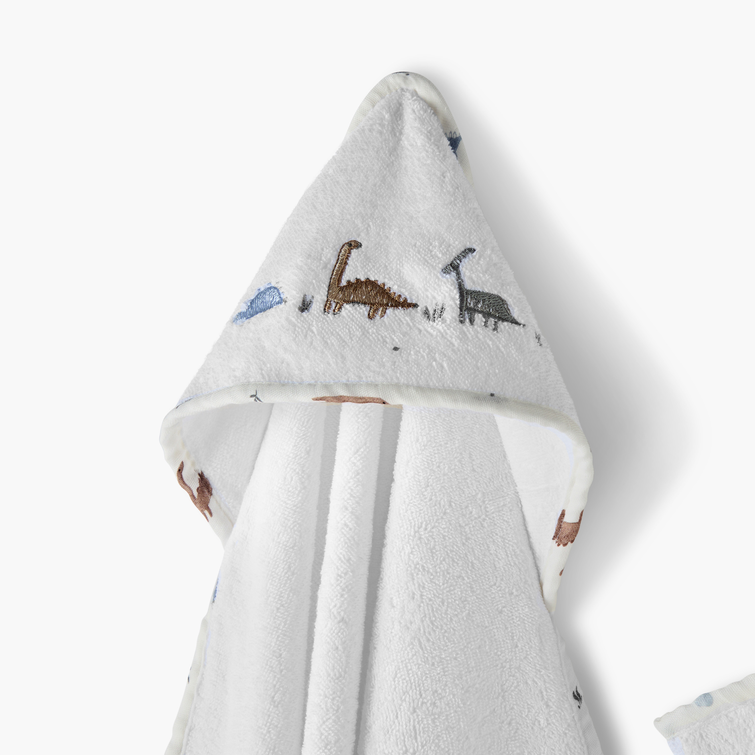Funnababy Dinosaur Embroidered Hooded Towel and Washcloth Set - 75x75 cm-baby-bathandcare-towels-image-2