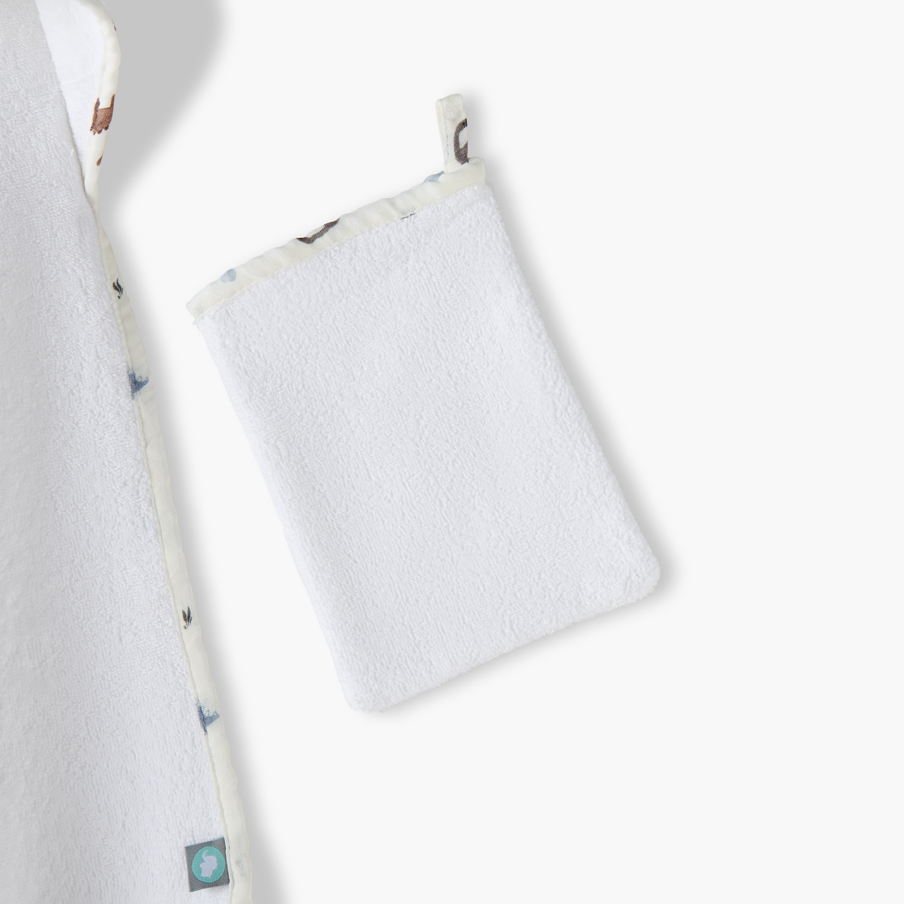 Funnababy Dinosaur Embroidered Hooded Towel and Washcloth Set - 75x75 cm-baby-bathandcare-towels-image-3