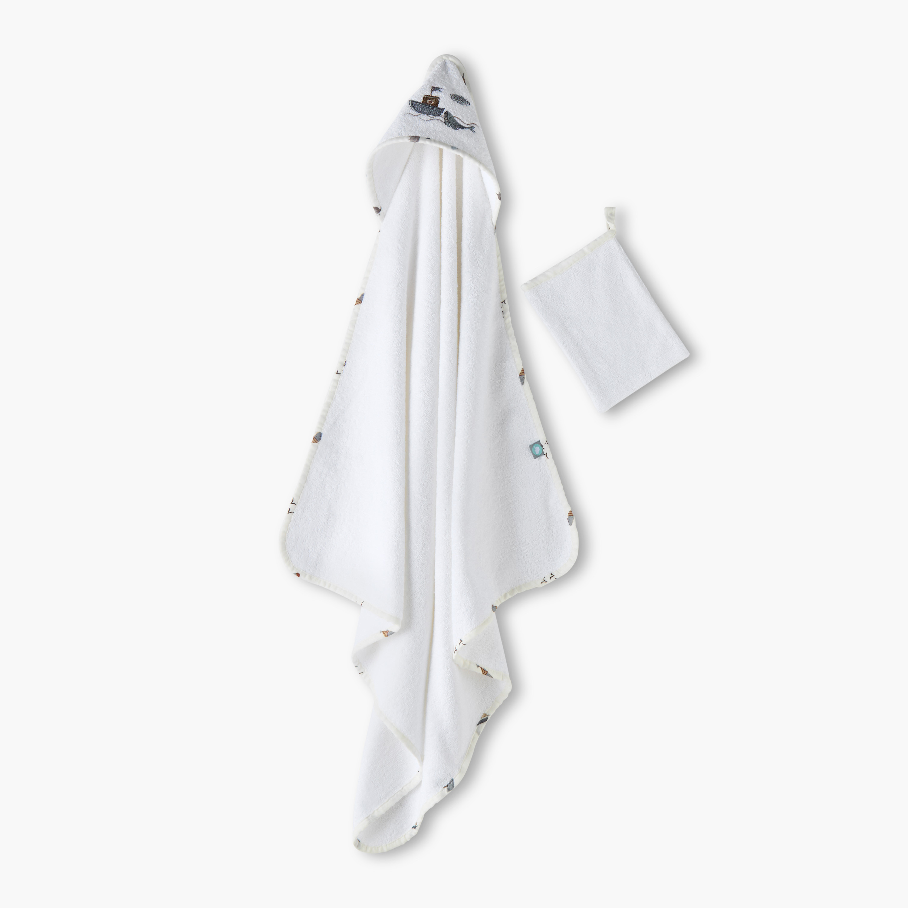 Funnababy Embroidered Hooded Towel and Washcloth Set - 75x75 cm-baby-bathandcare-towels-image-1