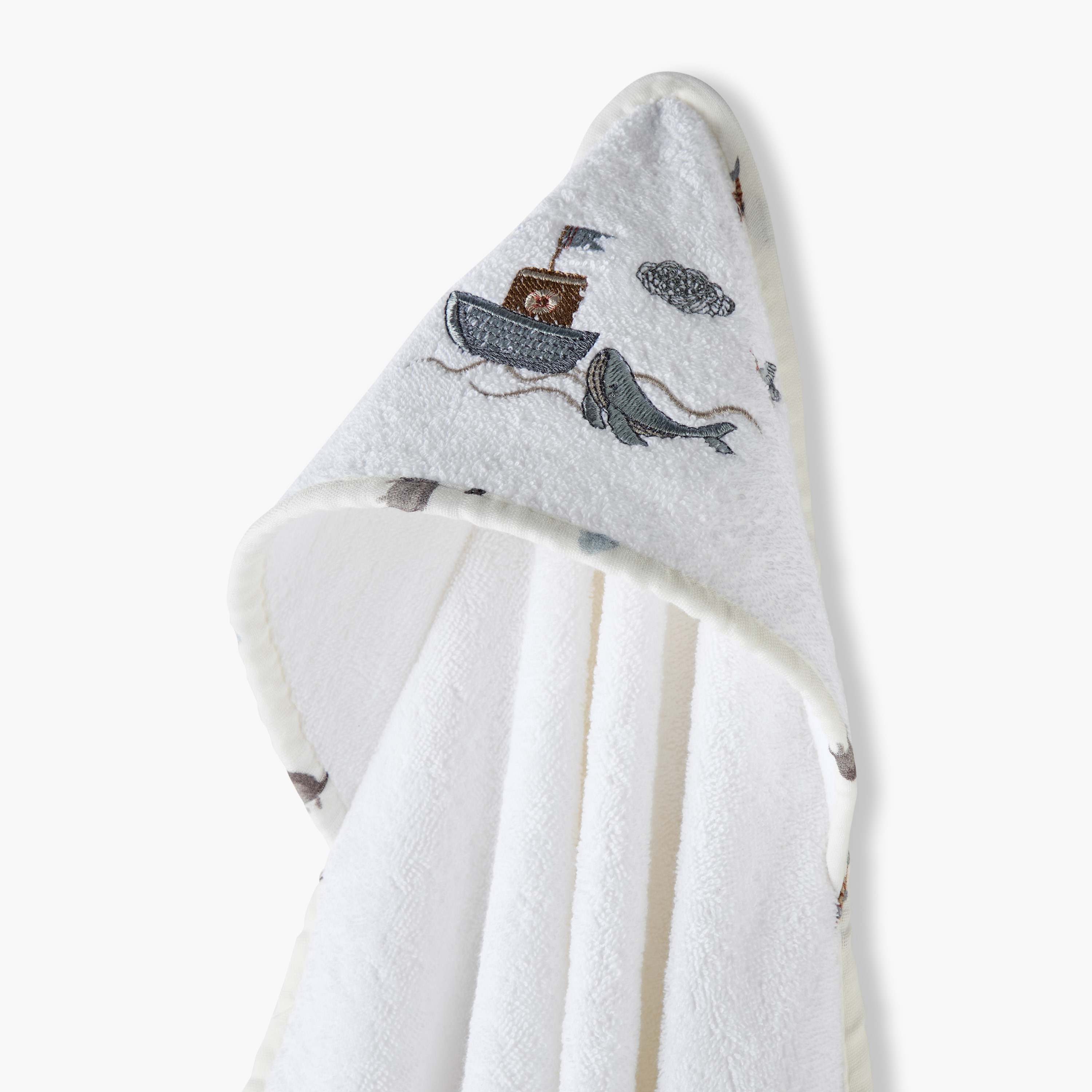 Funnababy Embroidered Hooded Towel and Washcloth Set - 75x75 cm-baby-bathandcare-towels-image-2