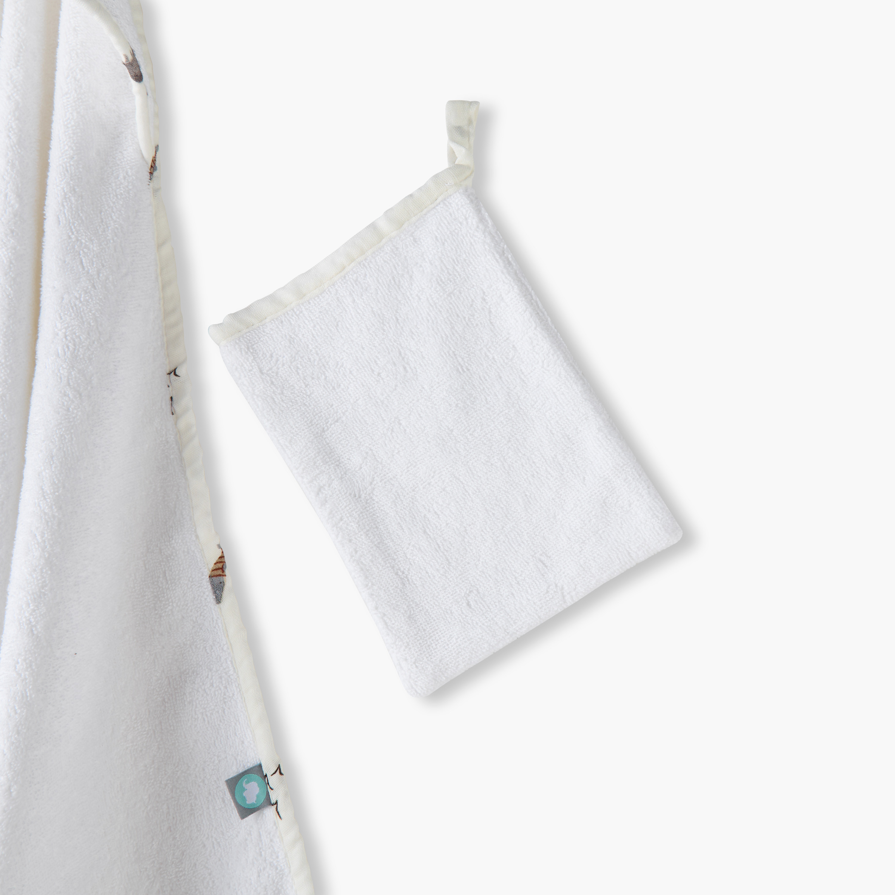 Funnababy Embroidered Hooded Towel and Washcloth Set - 75x75 cm-baby-bathandcare-towels-image-4