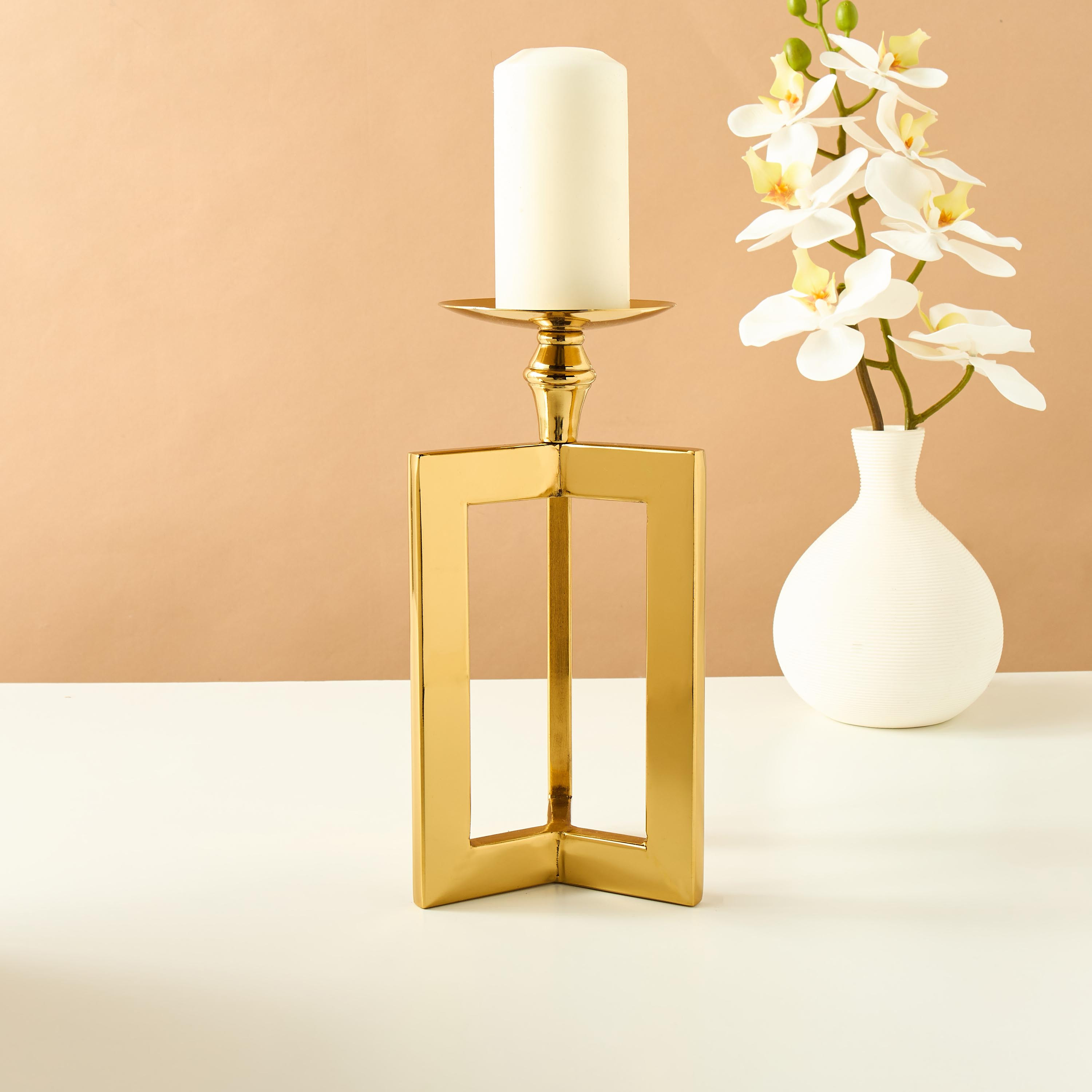 Gia Como Metallic Pillar Candleholder - 30 cms-household-decor-candleholdersandlanterns-image-1