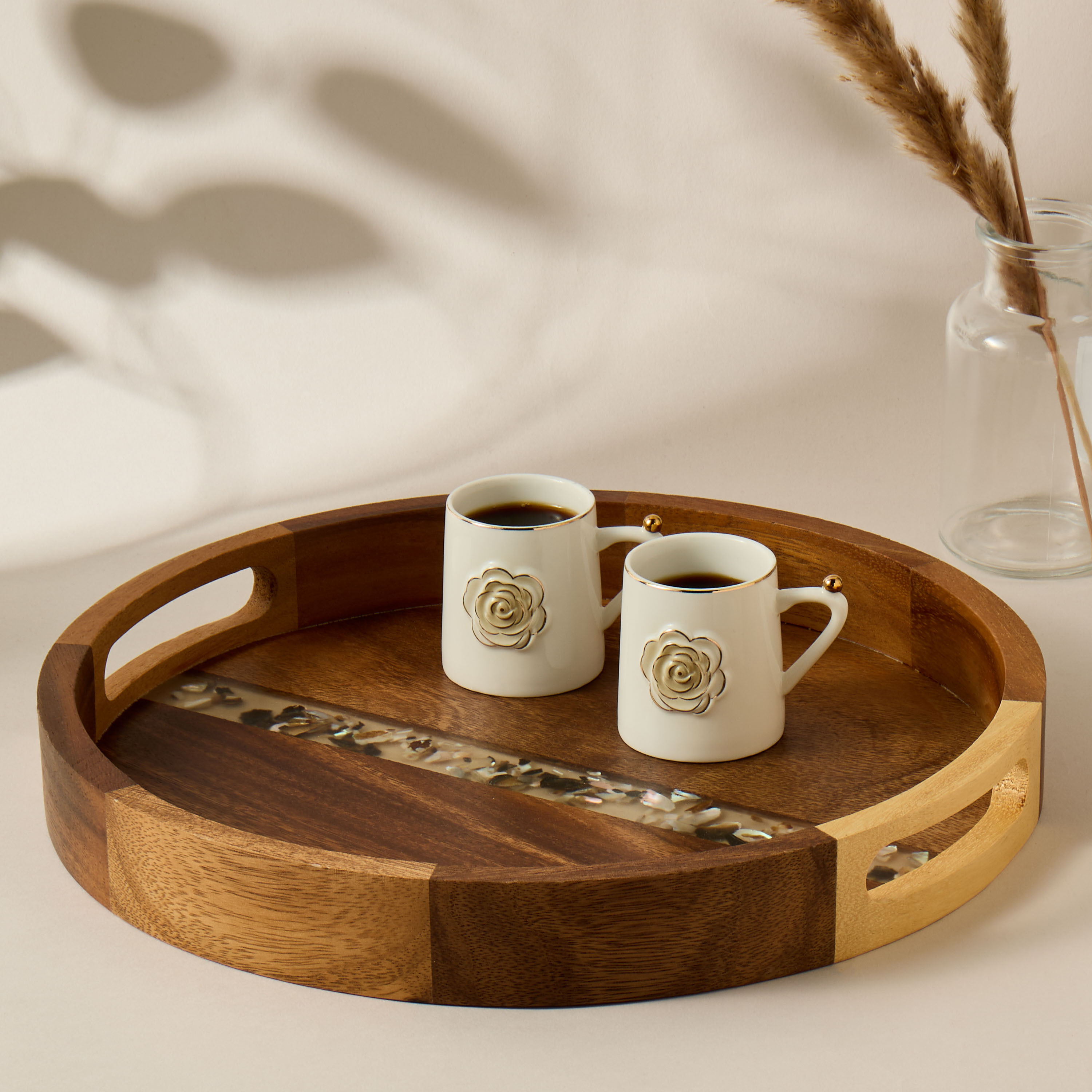 Embellished Acacia Wood Serving Tray - 33 cms-household-dining-serveware-servingtrays-image-1