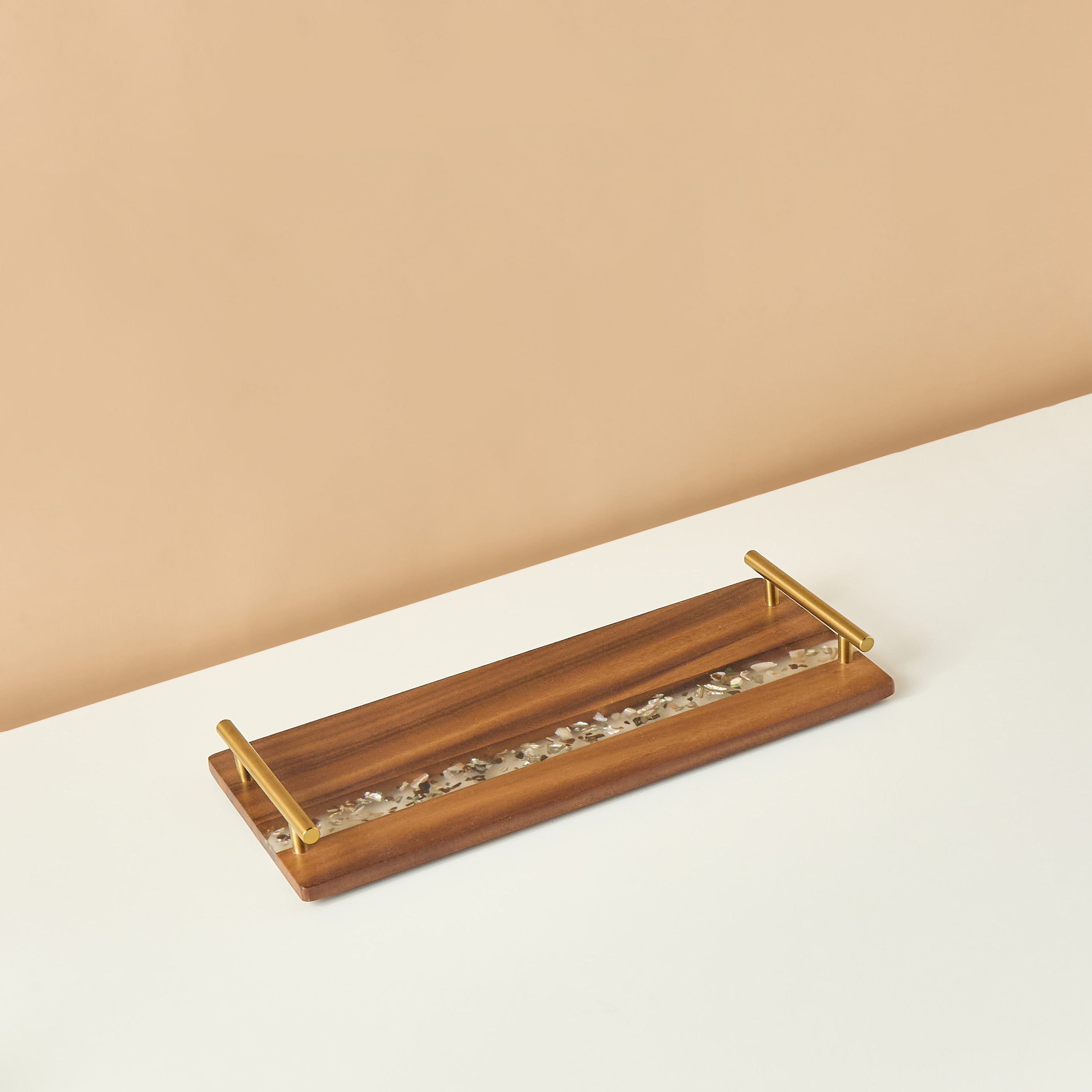 Resin Embellished Acacia Wood Serving Tray with Handles - 43x18 cms-household-dining-serveware-servingtrays-image-3