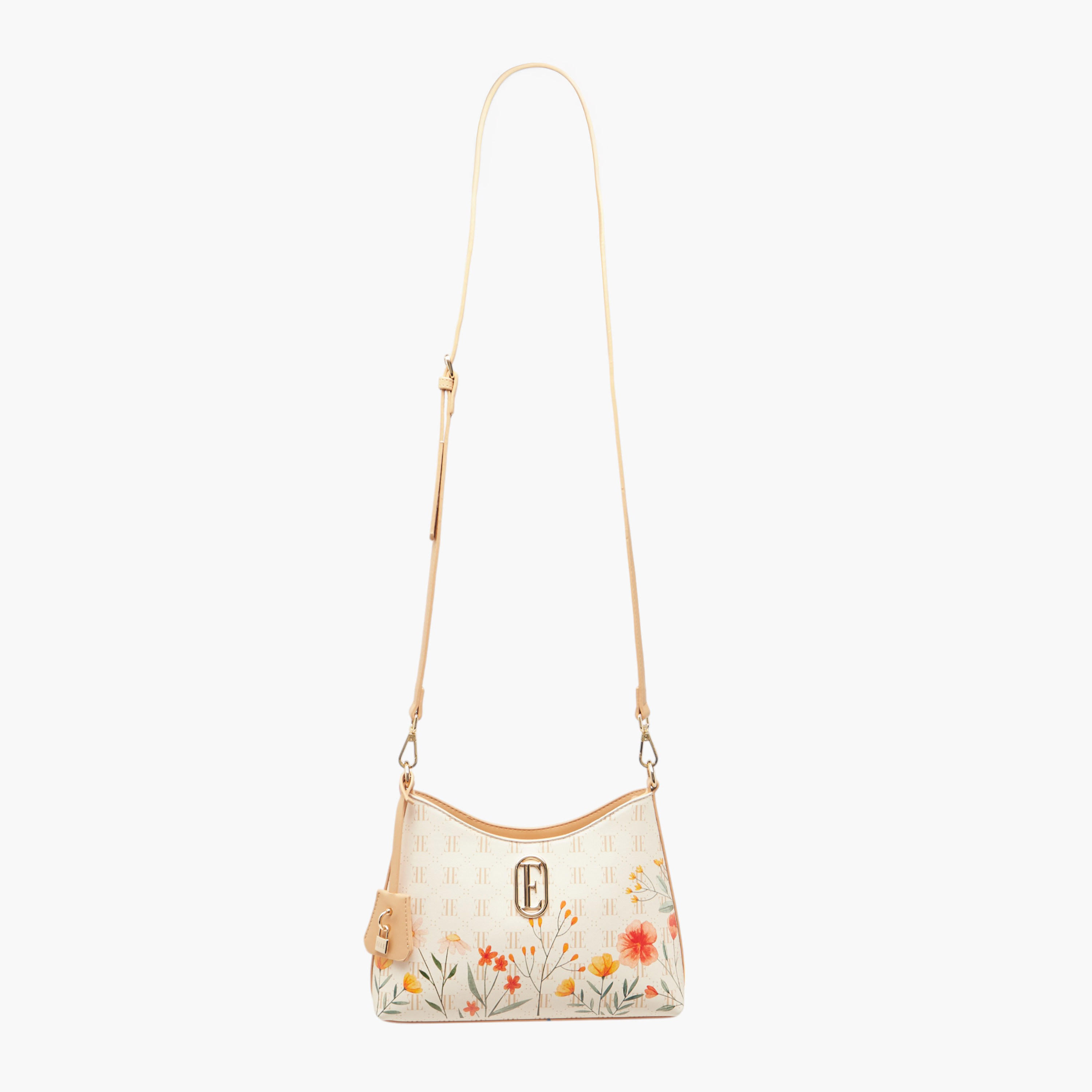 Elle Monogram Print Shoulder Bag with Zip Closure and Adjustable Strap-women-bagsandwallets-handbags-image-2