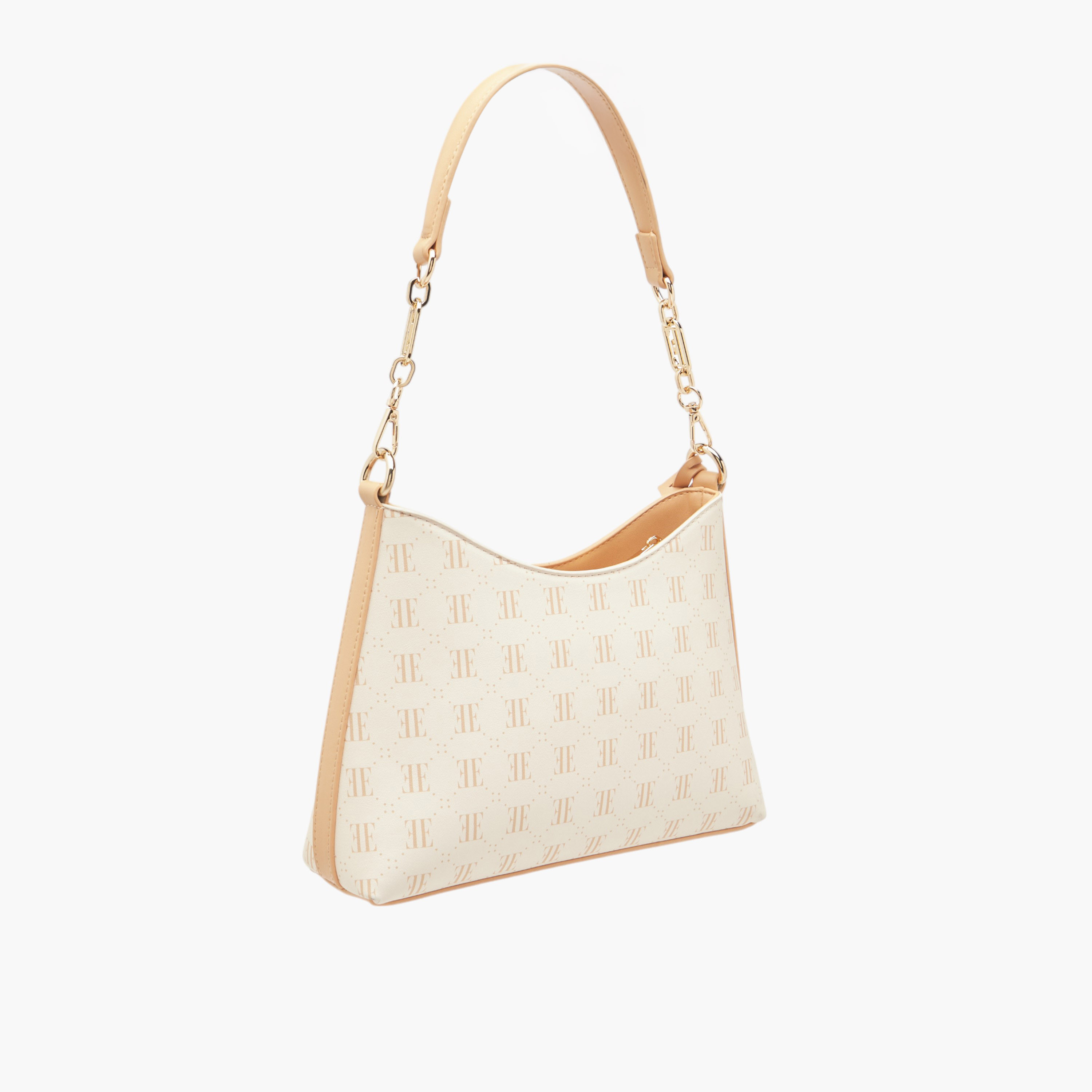 Elle Monogram Print Shoulder Bag with Zip Closure and Adjustable Strap-women-bagsandwallets-handbags-image-3