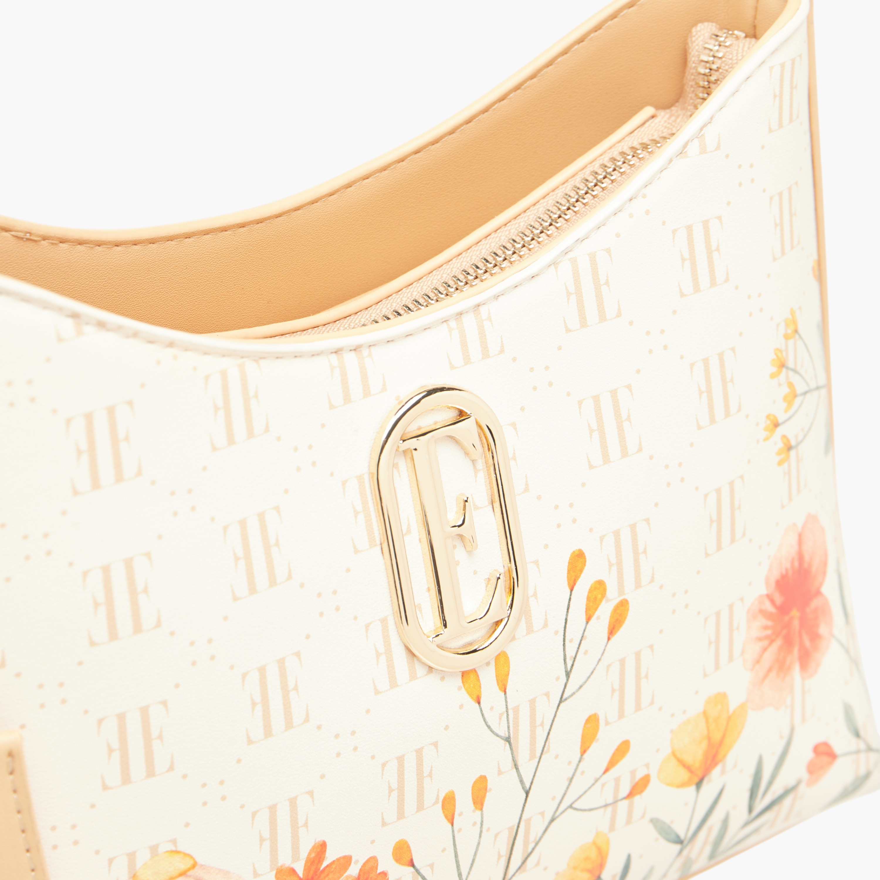 Elle Monogram Print Shoulder Bag with Zip Closure and Adjustable Strap-women-bagsandwallets-handbags-image-4