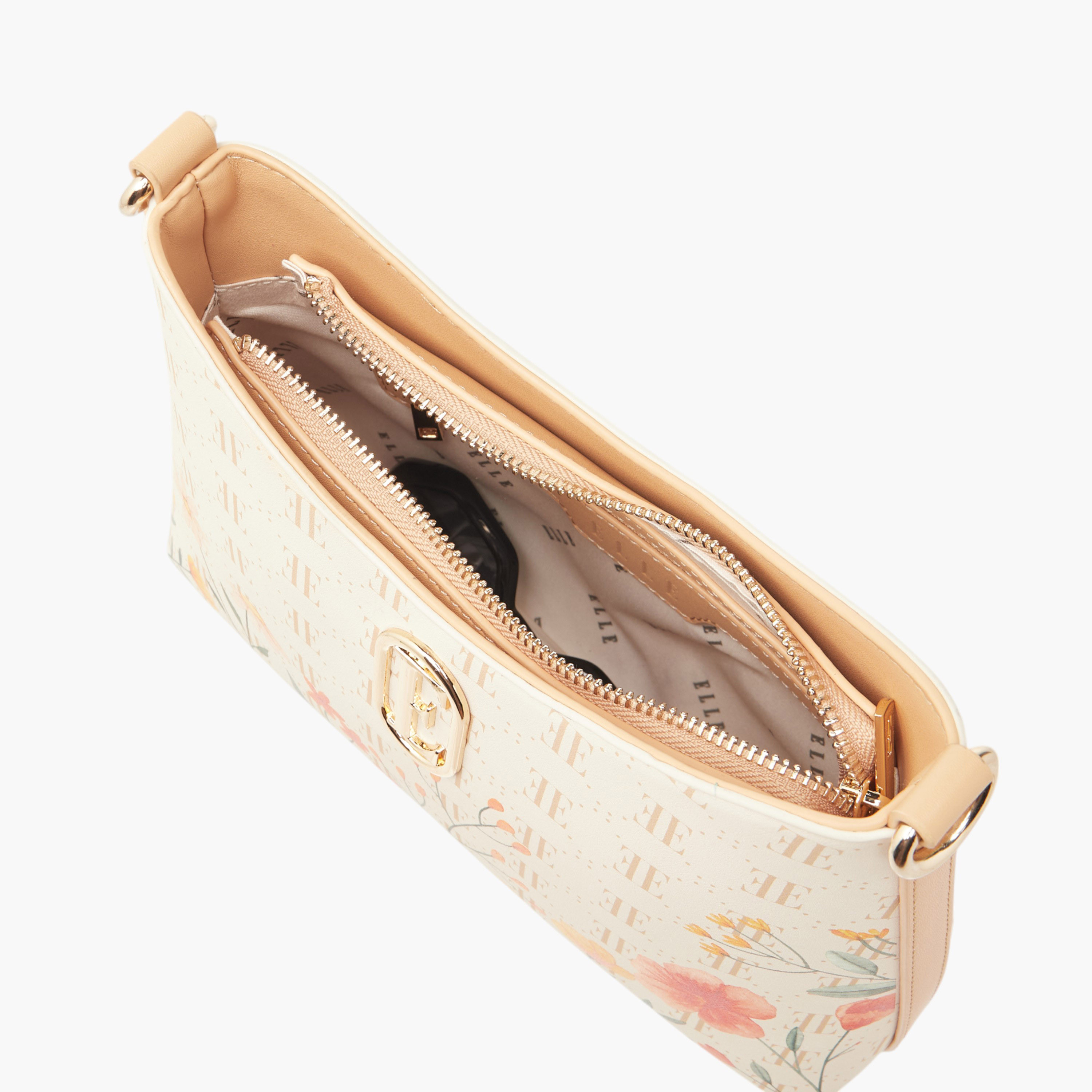 Elle Monogram Print Shoulder Bag with Zip Closure and Adjustable Strap-women-bagsandwallets-handbags-image-7