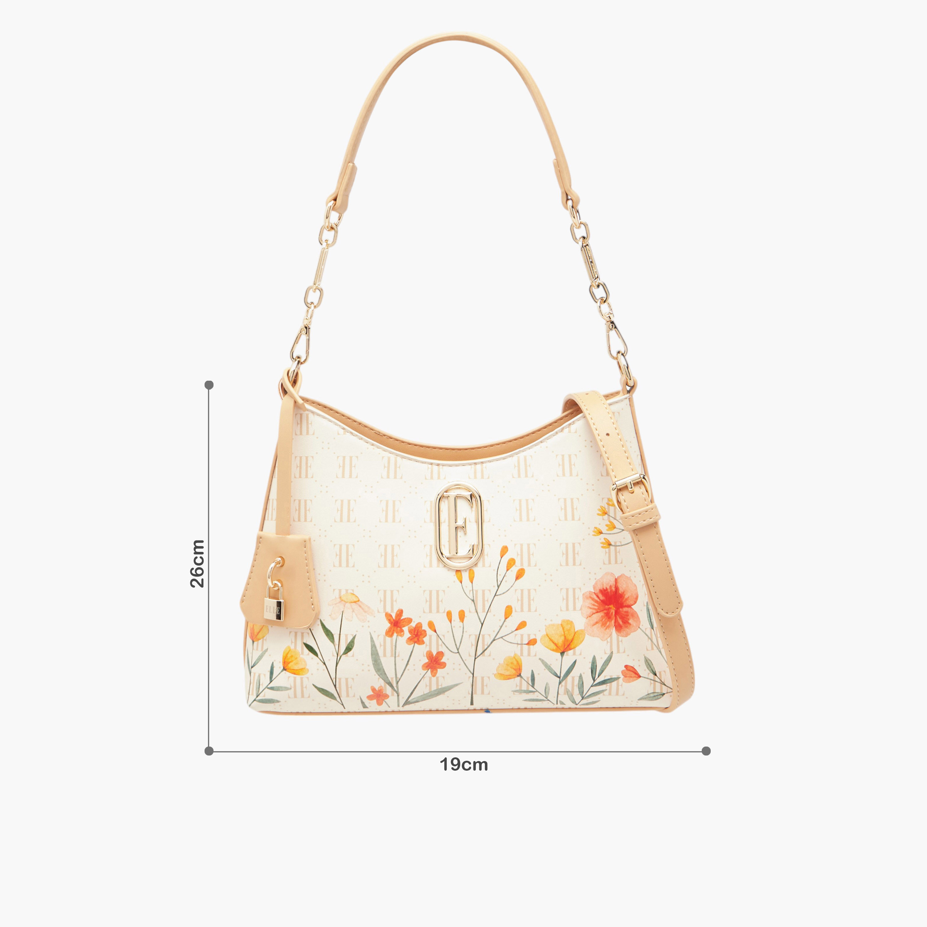 Elle Monogram Print Shoulder Bag with Zip Closure and Adjustable Strap-women-bagsandwallets-handbags-image-8