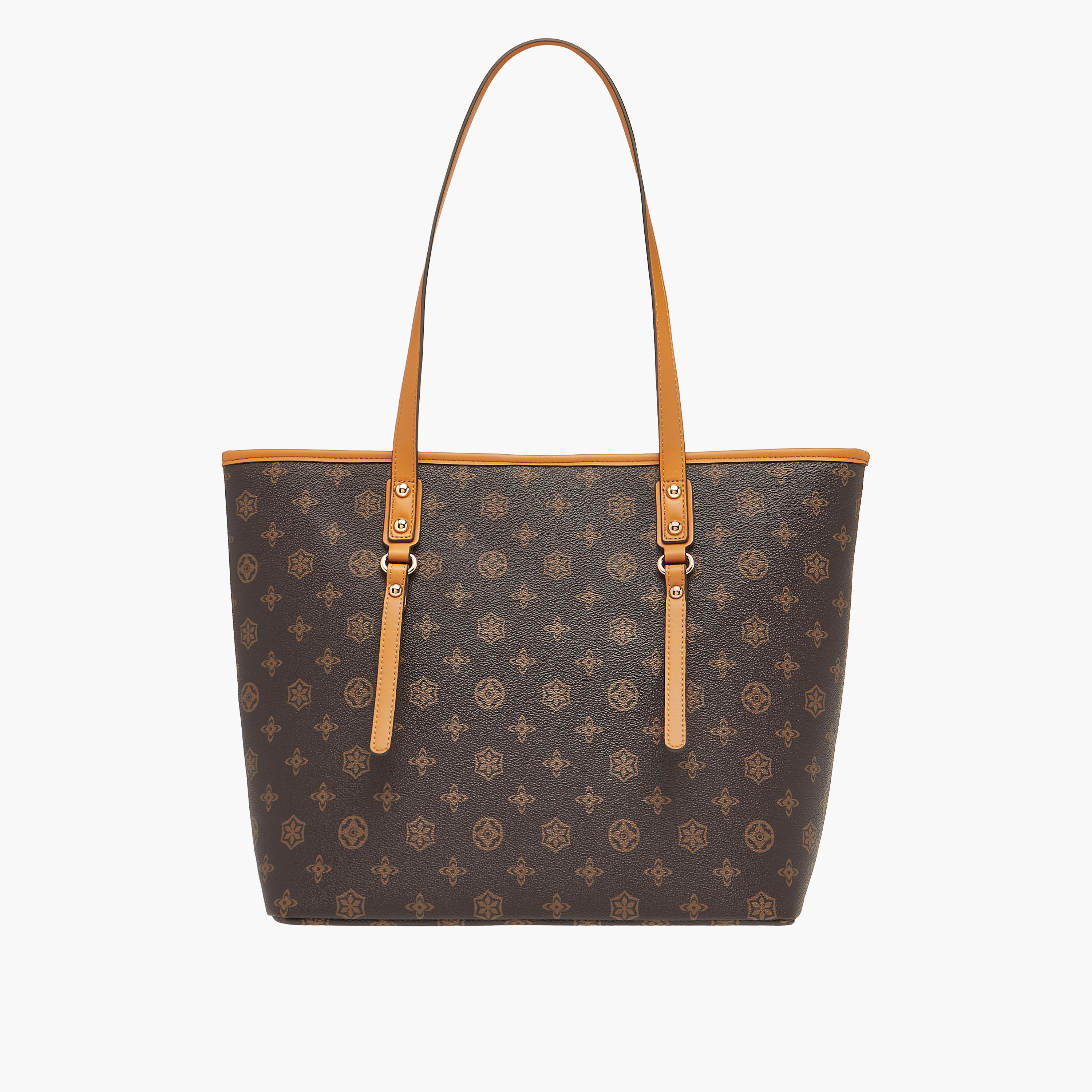 Sasha Monogram Print Tote Bag with Handles and Snap Button Closure-women-bagsandwallets-handbags-image-1