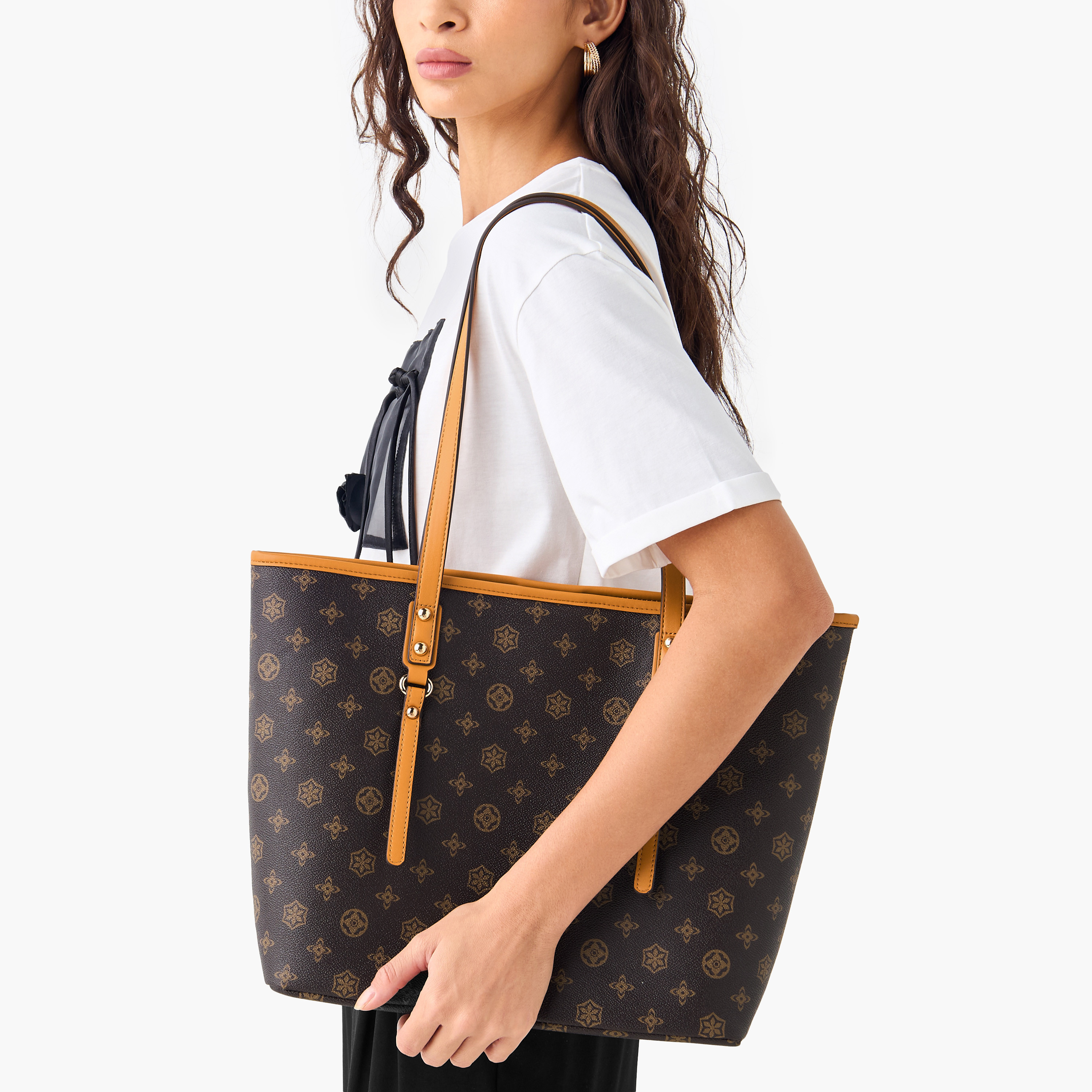 Sasha Monogram Print Tote Bag with Handles and Snap Button Closure-women-bagsandwallets-handbags-image-2