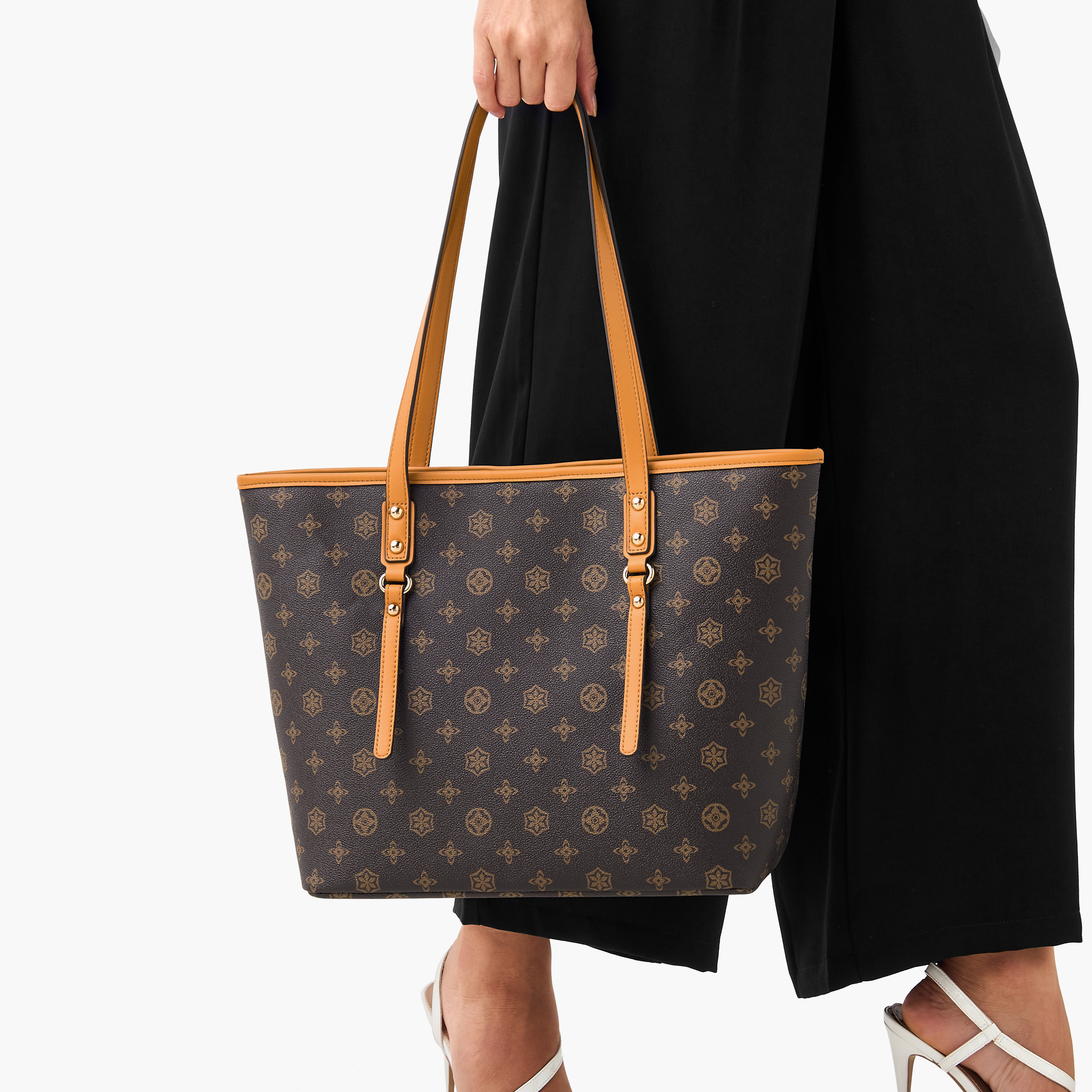 Sasha Monogram Print Tote Bag with Handles and Snap Button Closure-women-bagsandwallets-handbags-image-8