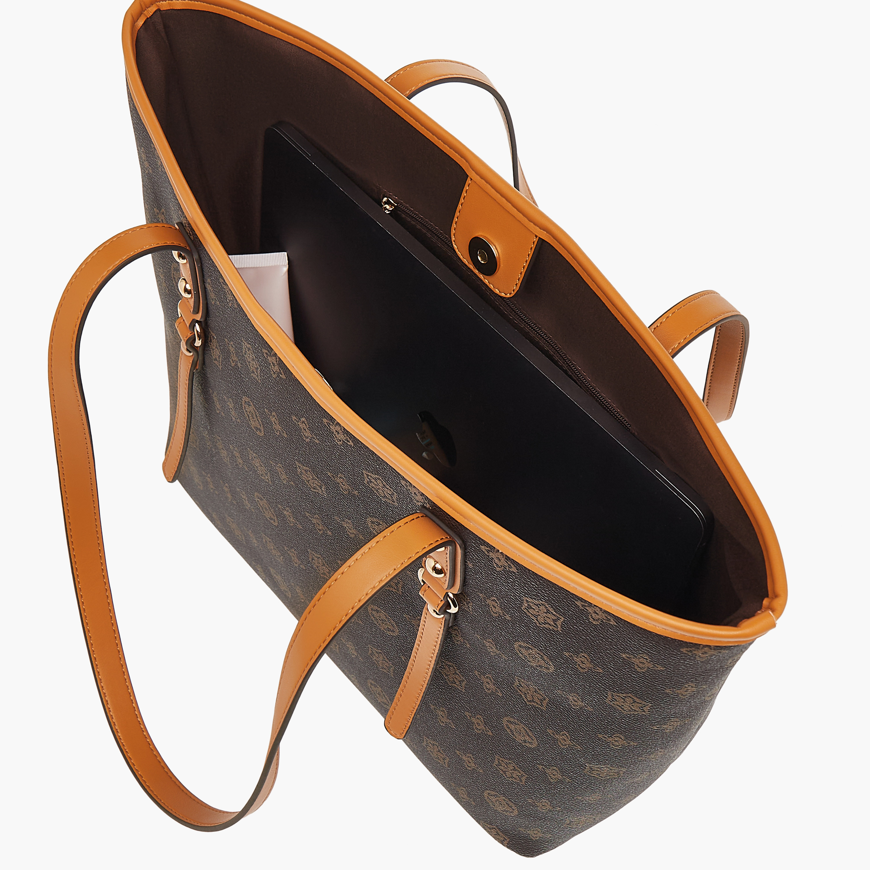 Sasha Monogram Print Tote Bag with Handles and Snap Button Closure-women-bagsandwallets-handbags-image-9