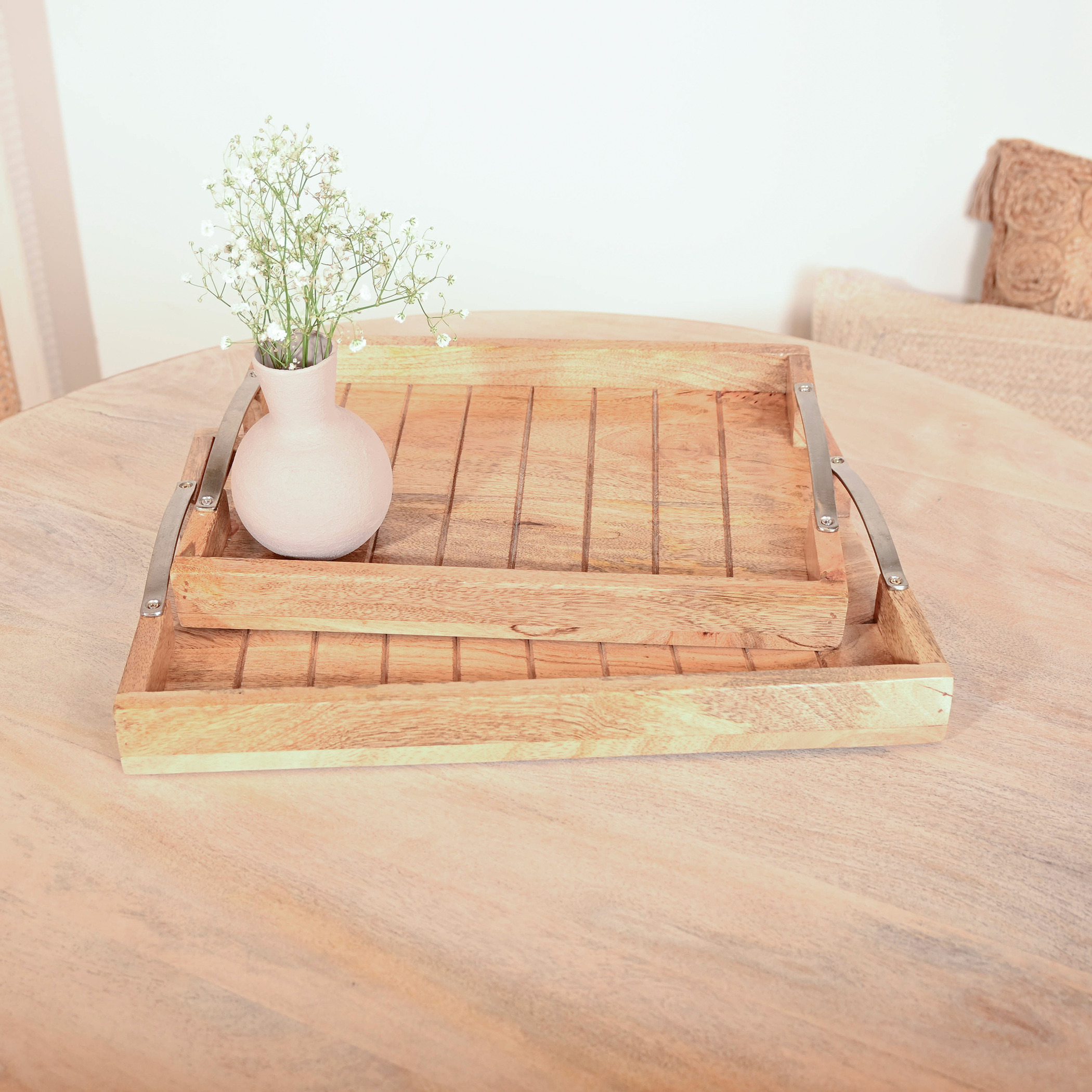 Home Carving Wooden Tray with Iron Handles - Set of 2-household-decor-boxesandtrays-image-1