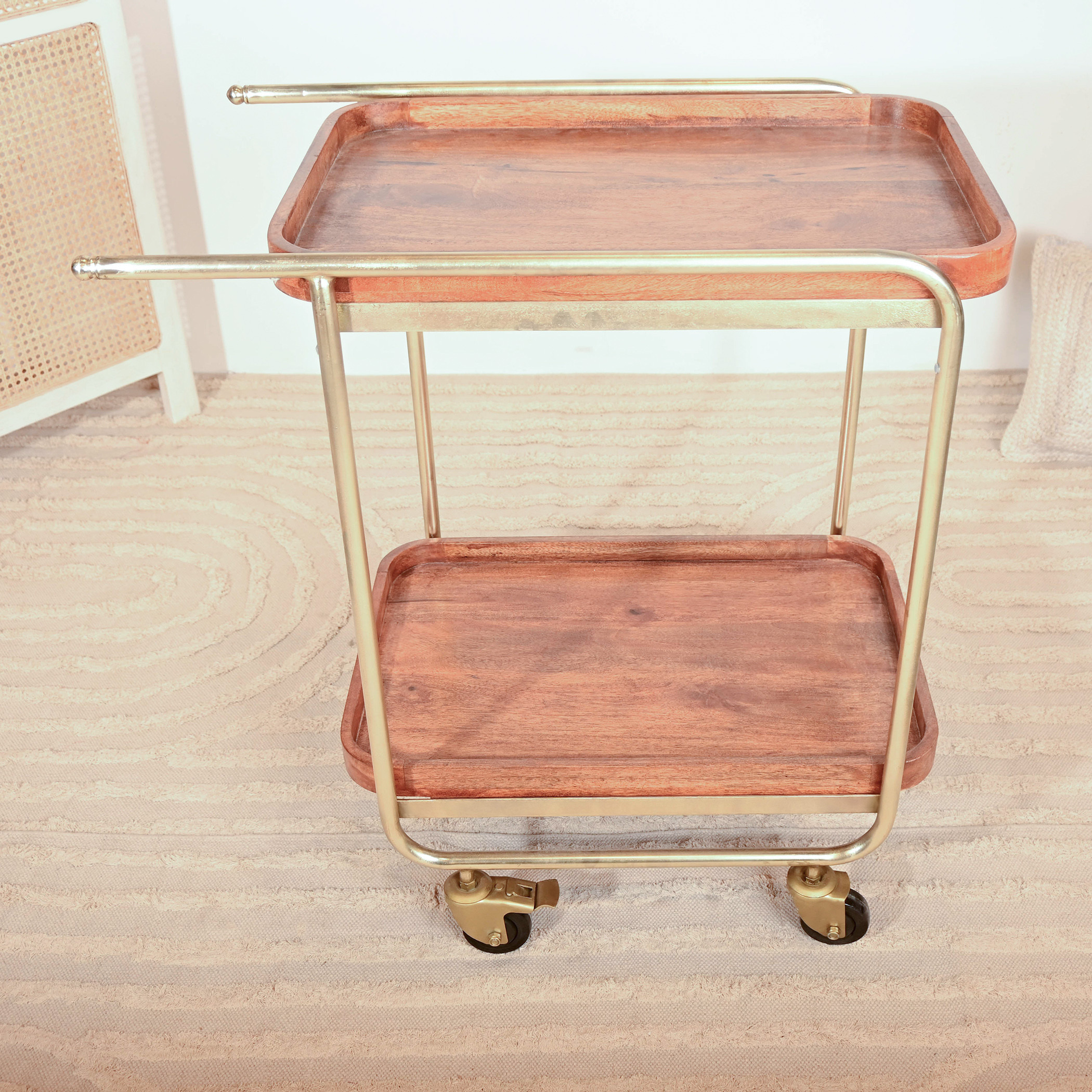 Crafted by Lifestyle Wooden Trolley with Iron Handle - 61x45x79 cm-household-kitchen-kitchenorganising-kitchentrolleys-image-4