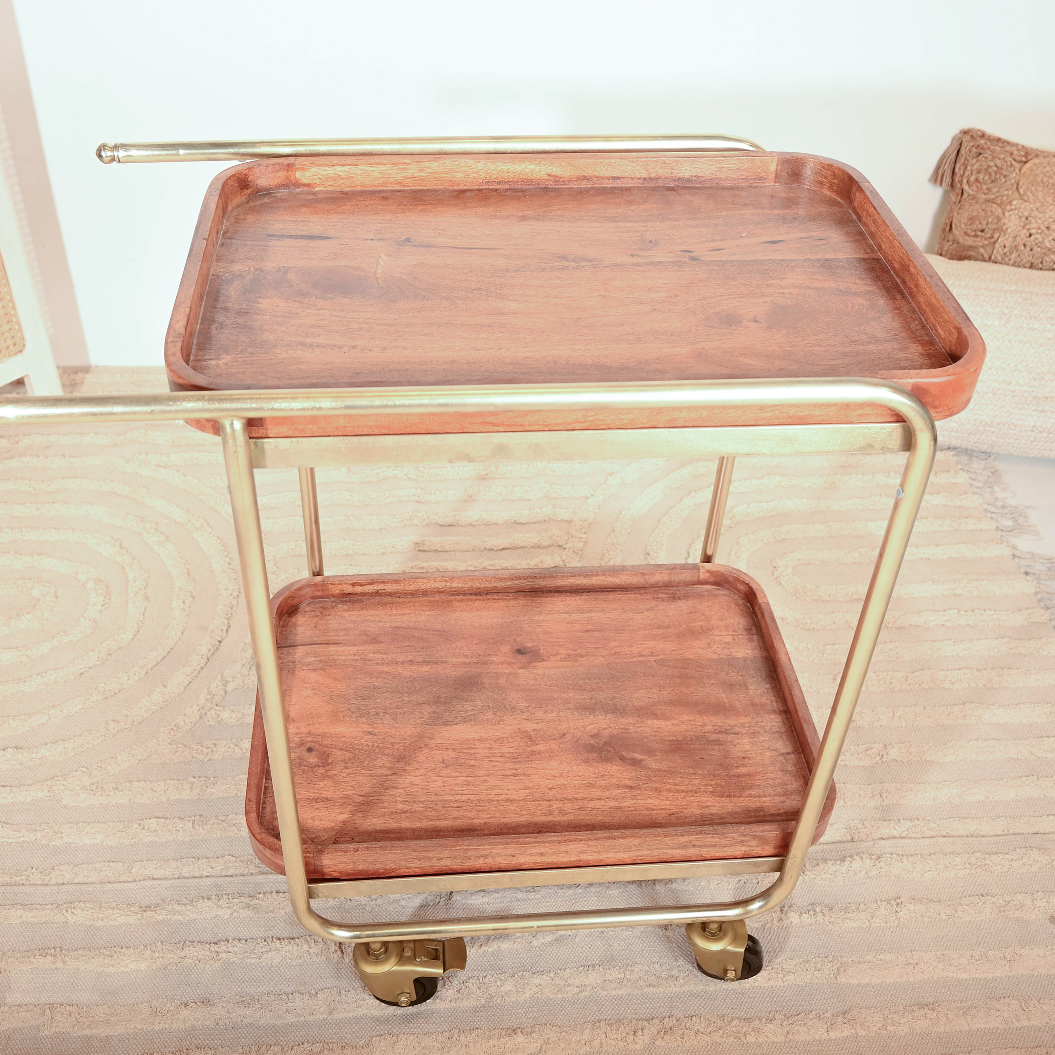 Crafted by Lifestyle Wooden Trolley with Iron Handle - 61x45x79 cm-household-kitchen-kitchenorganising-kitchentrolleys-image-6