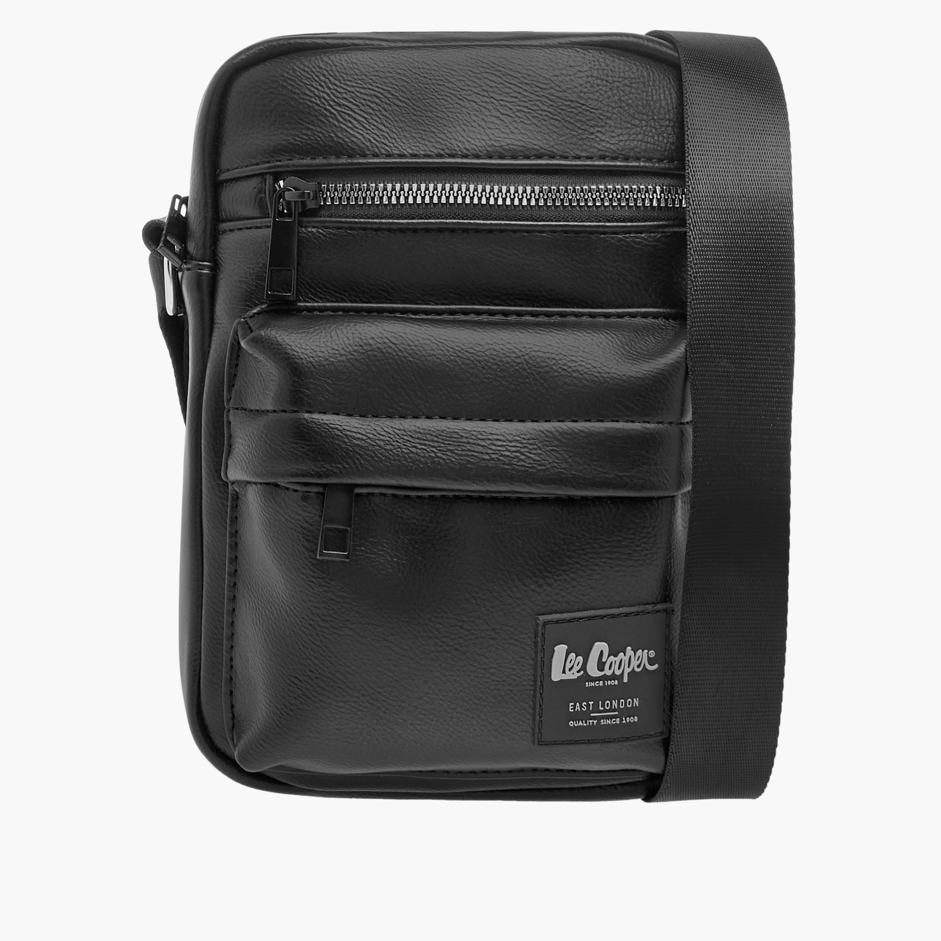 Lee Cooper Textured Crossbody Bag with Adjustable Strap and Zip Closure-men-bags-image-1