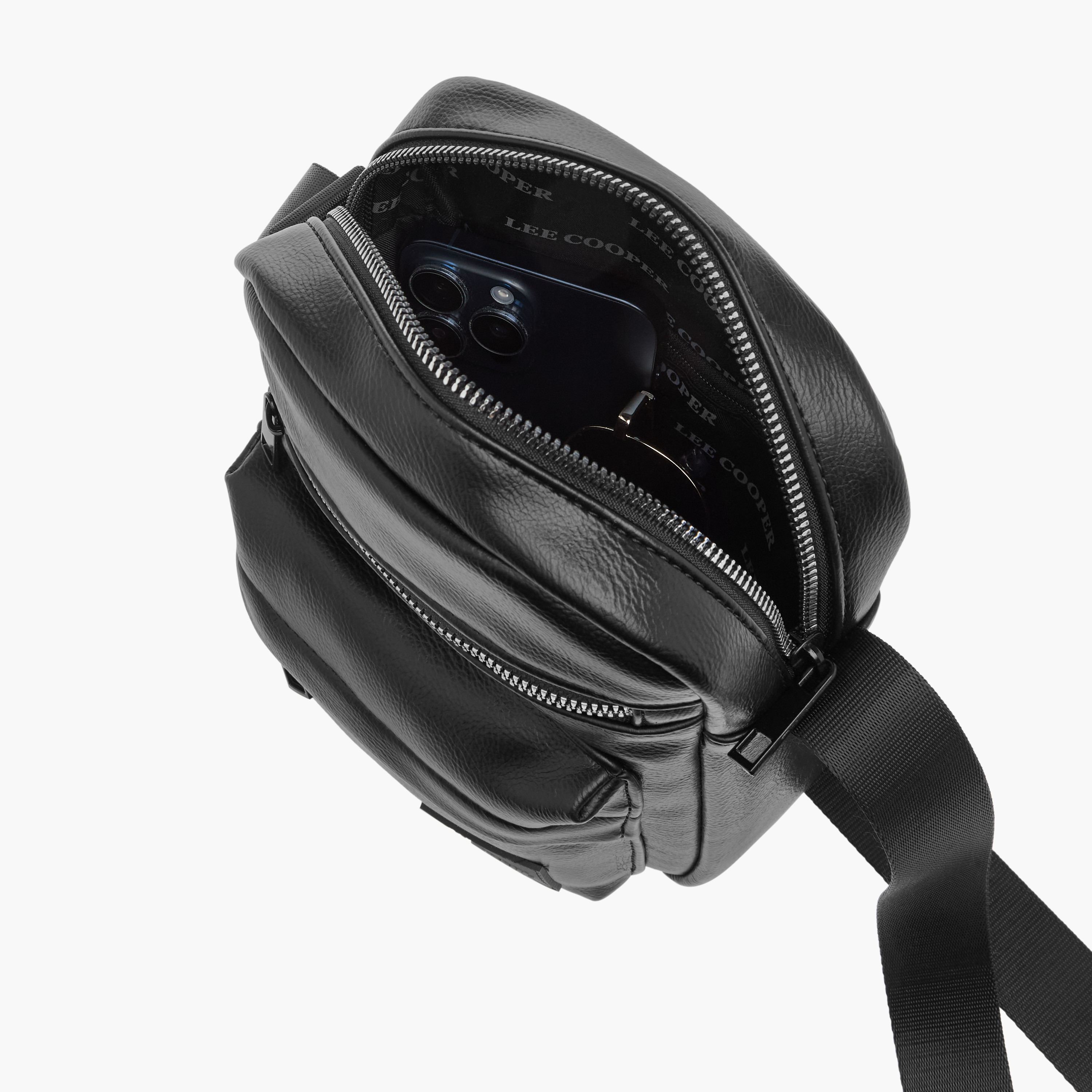 Lee Cooper Textured Crossbody Bag with Adjustable Strap and Zip Closure-men-bags-image-6
