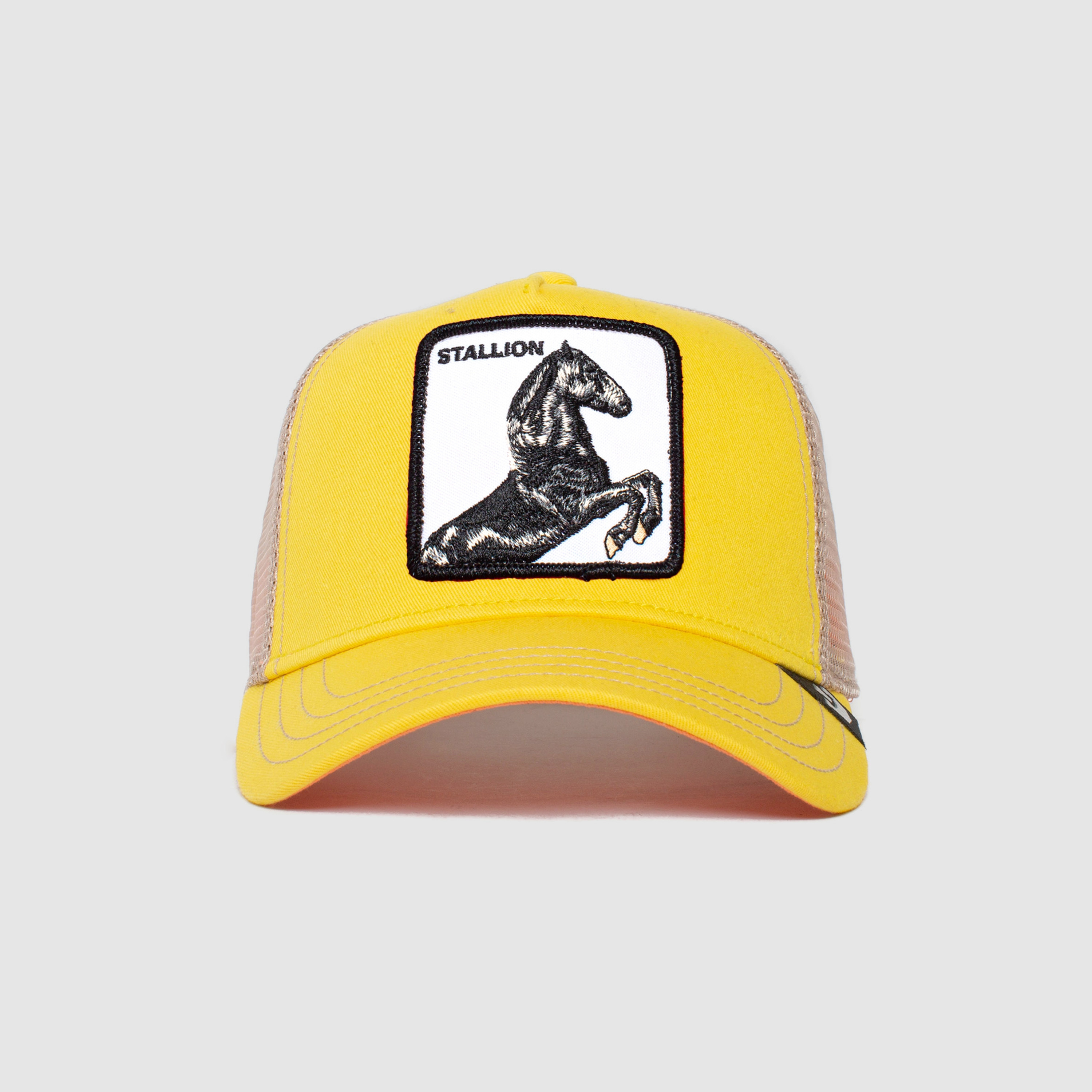 قبعة سائق شاحنة مطرزة باللون الأصفر مع قفل بلاستيكي خلفي من جورين-women-clothingaccessories-capsandhats-image-1