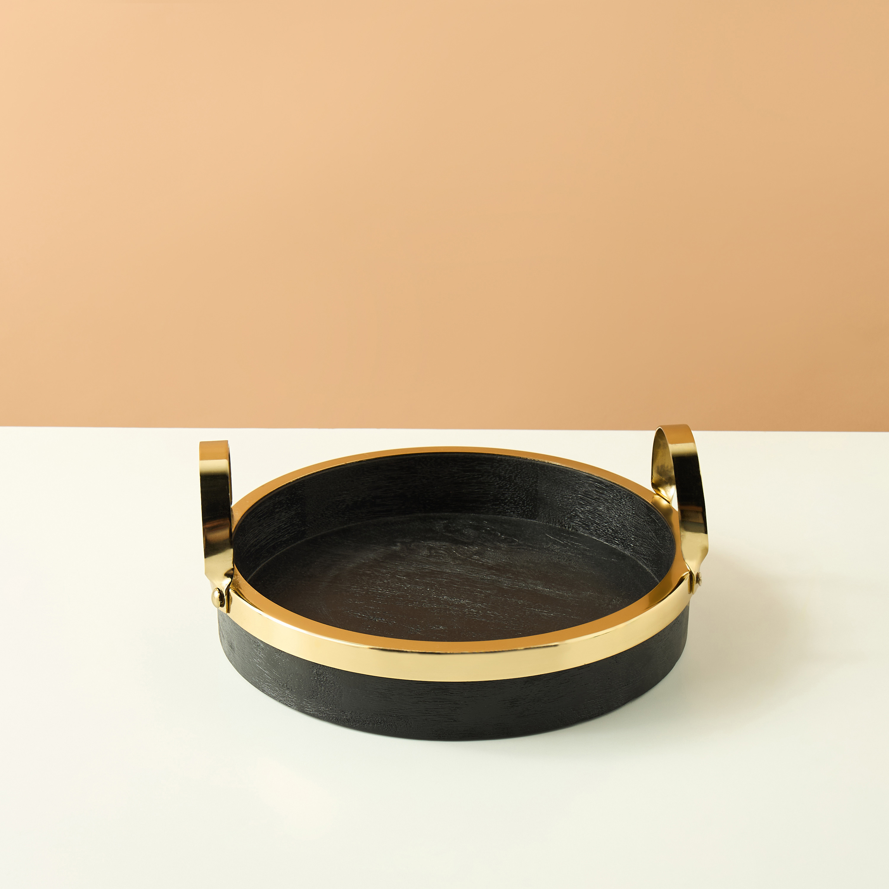 Decorative Wooden Bowl with Metallic Handle - 23 cms-household-decor-vasesandbowls-image-2
