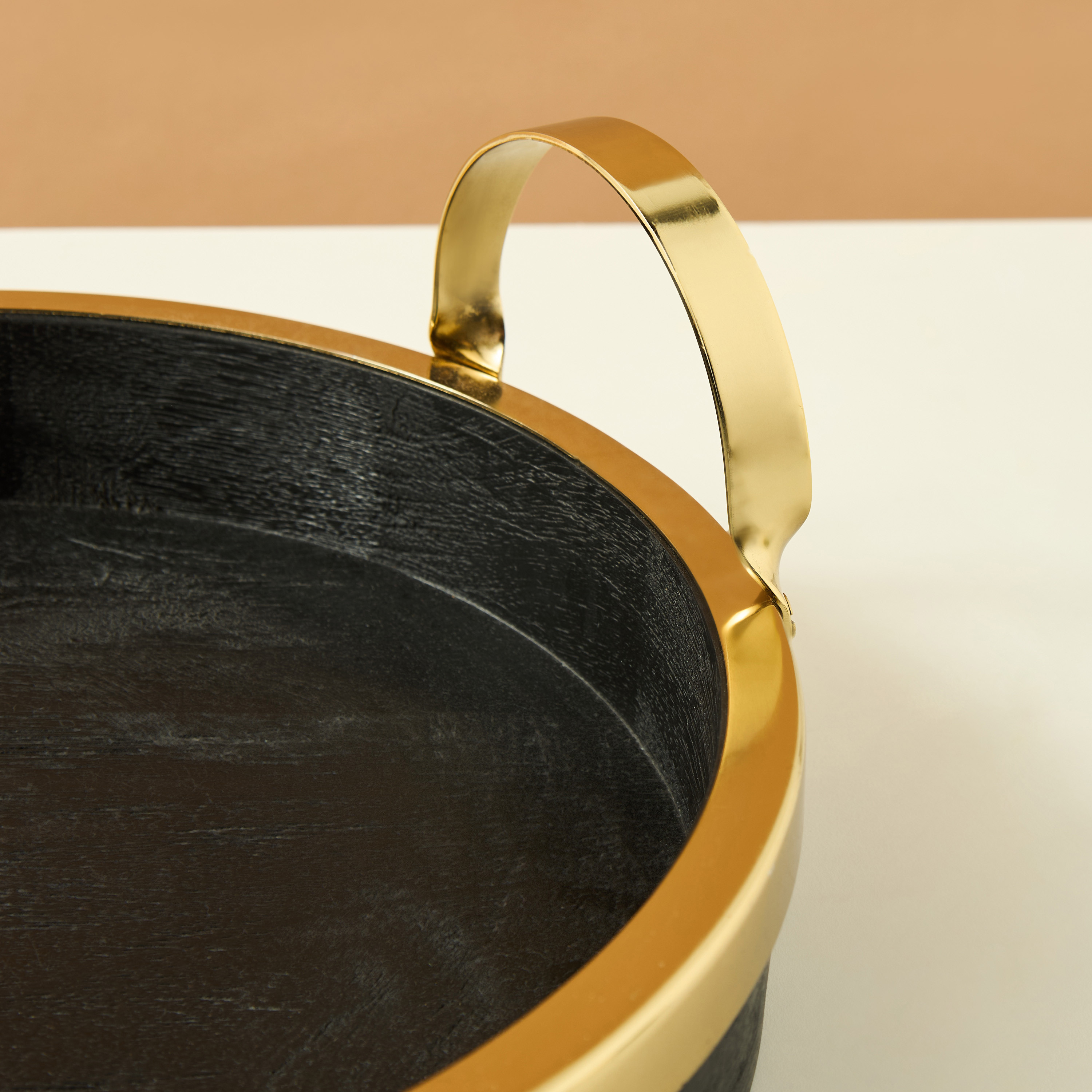 Decorative Wooden Bowl with Metallic Handle - 23 cms-household-decor-vasesandbowls-image-3