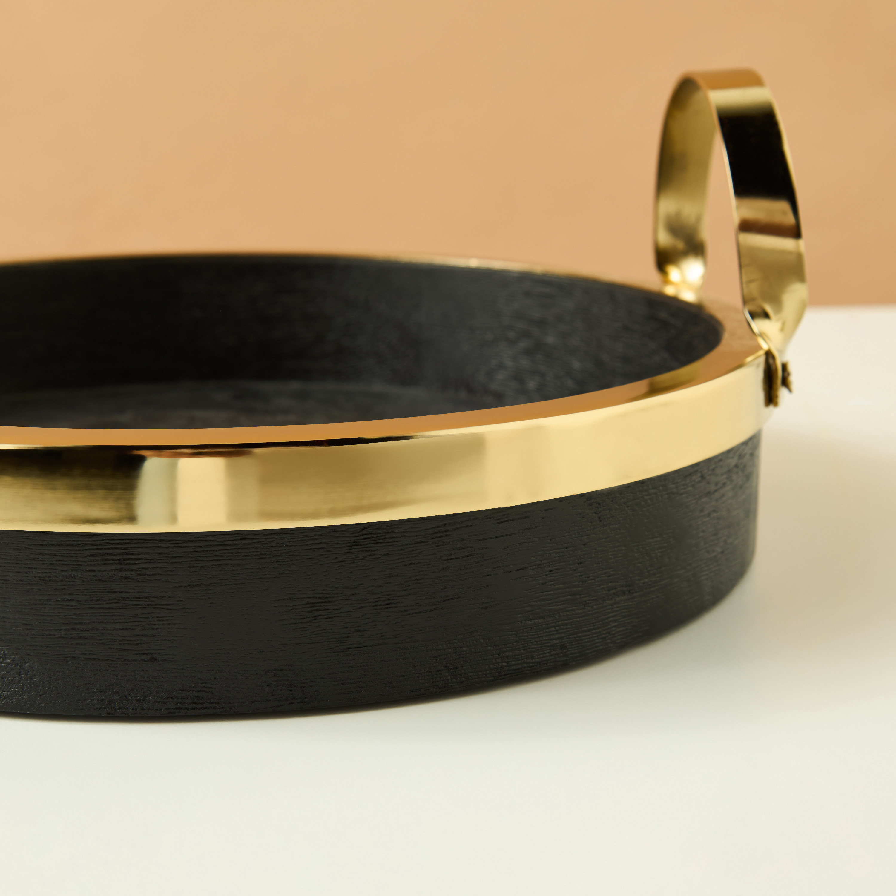 Decorative Wooden Bowl with Metallic Handle - 23 cms-household-decor-vasesandbowls-image-4