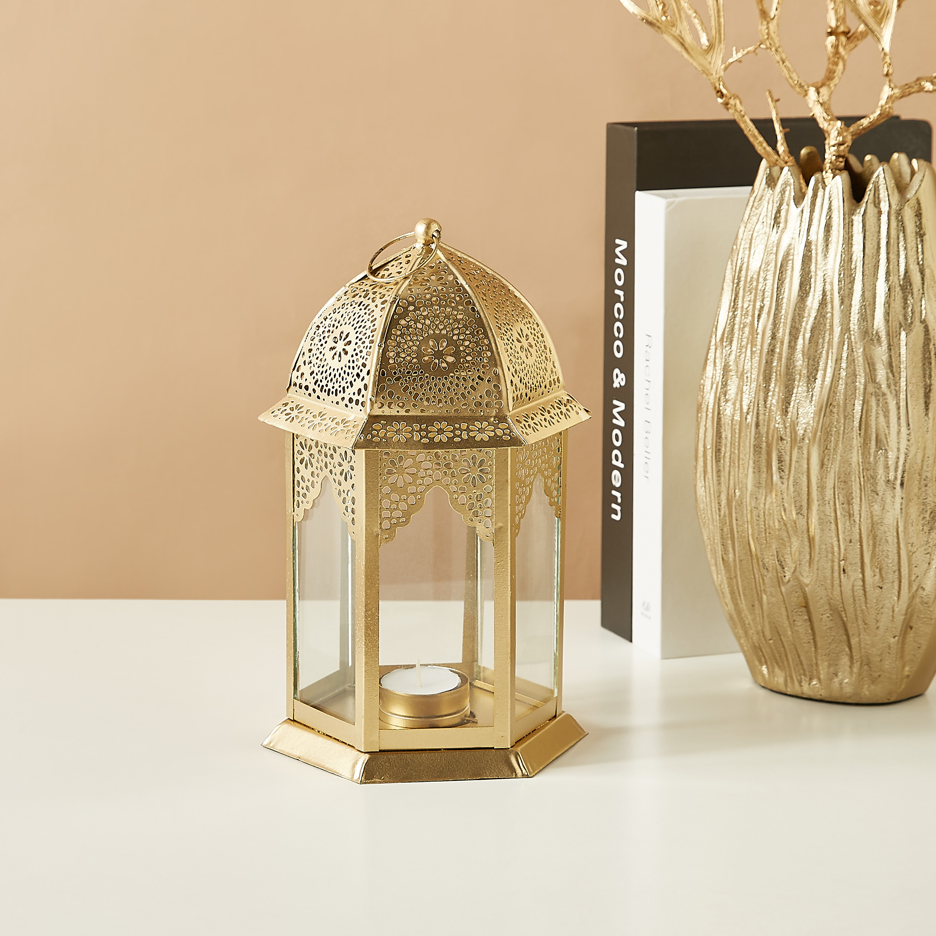فانوس معدن بتفاصيل مفرغة - 22 سم-household-decor-candleholdersandlanterns-image-1
