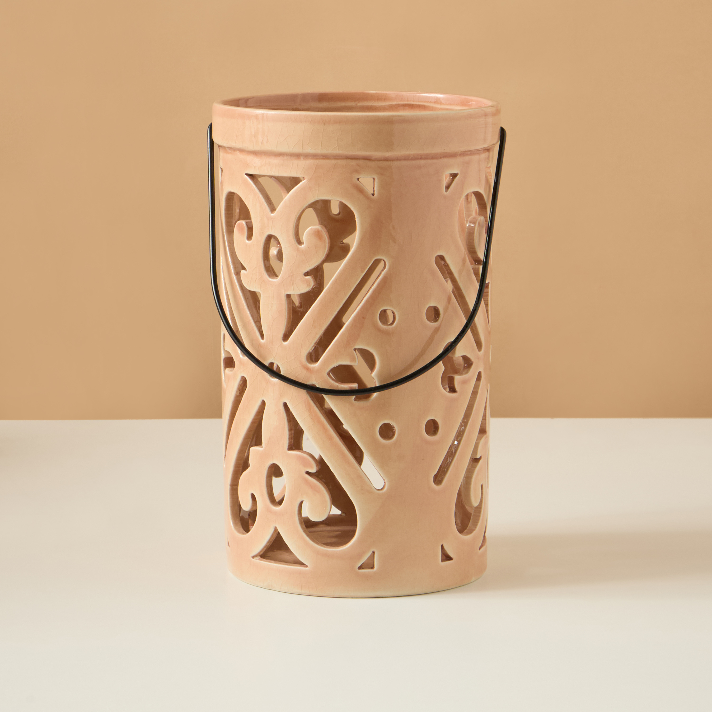 Palm Decorative Ceramic Lantern - 15 cms-household-decor-decorativeobjectsandsculptures-image-2