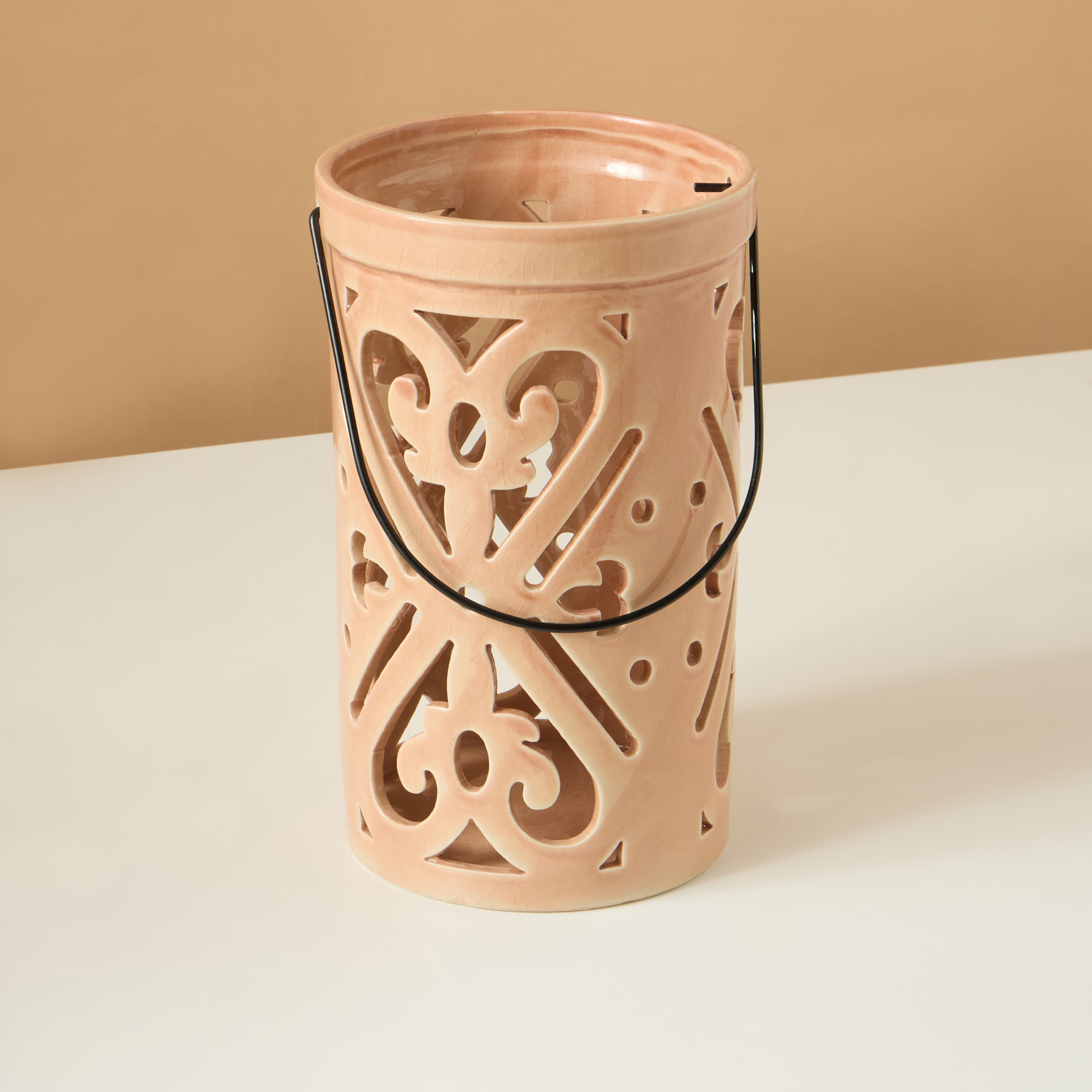 Palm Decorative Ceramic Lantern - 15 cms-household-decor-decorativeobjectsandsculptures-image-3