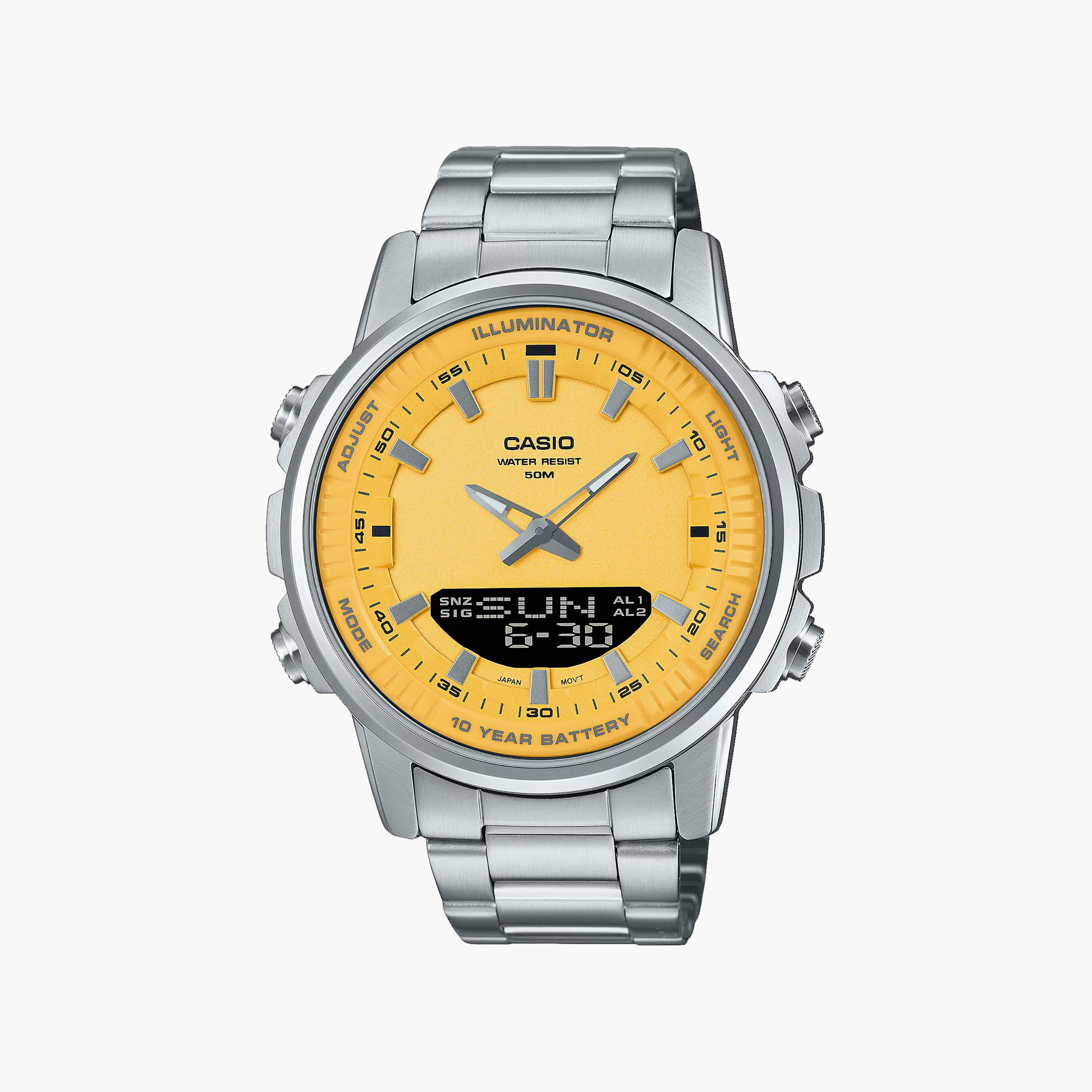 ساعة للرجال 47 ملم أنالوج-رقمية من الستانلس ستيل باللون الفضي من كاسيو | AMW-880D-9AVDF-men-watchesandjewellery-watches-image-1