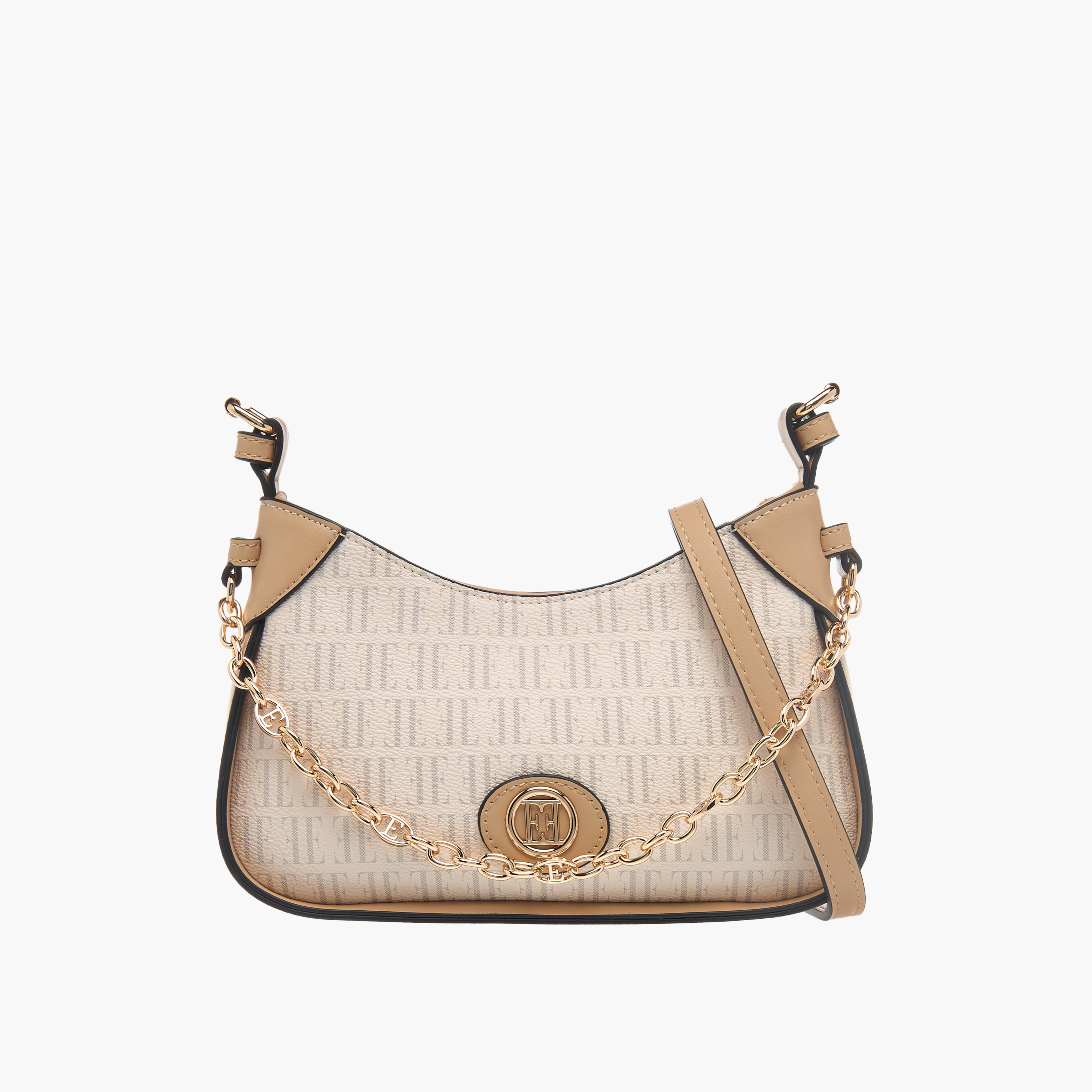 شنطة كروس بودي بطبعات مونوجرام وحزام قابل للتعديل وسحّاب إغلاق من إيل-women-bagsandwallets-handbags-image-1