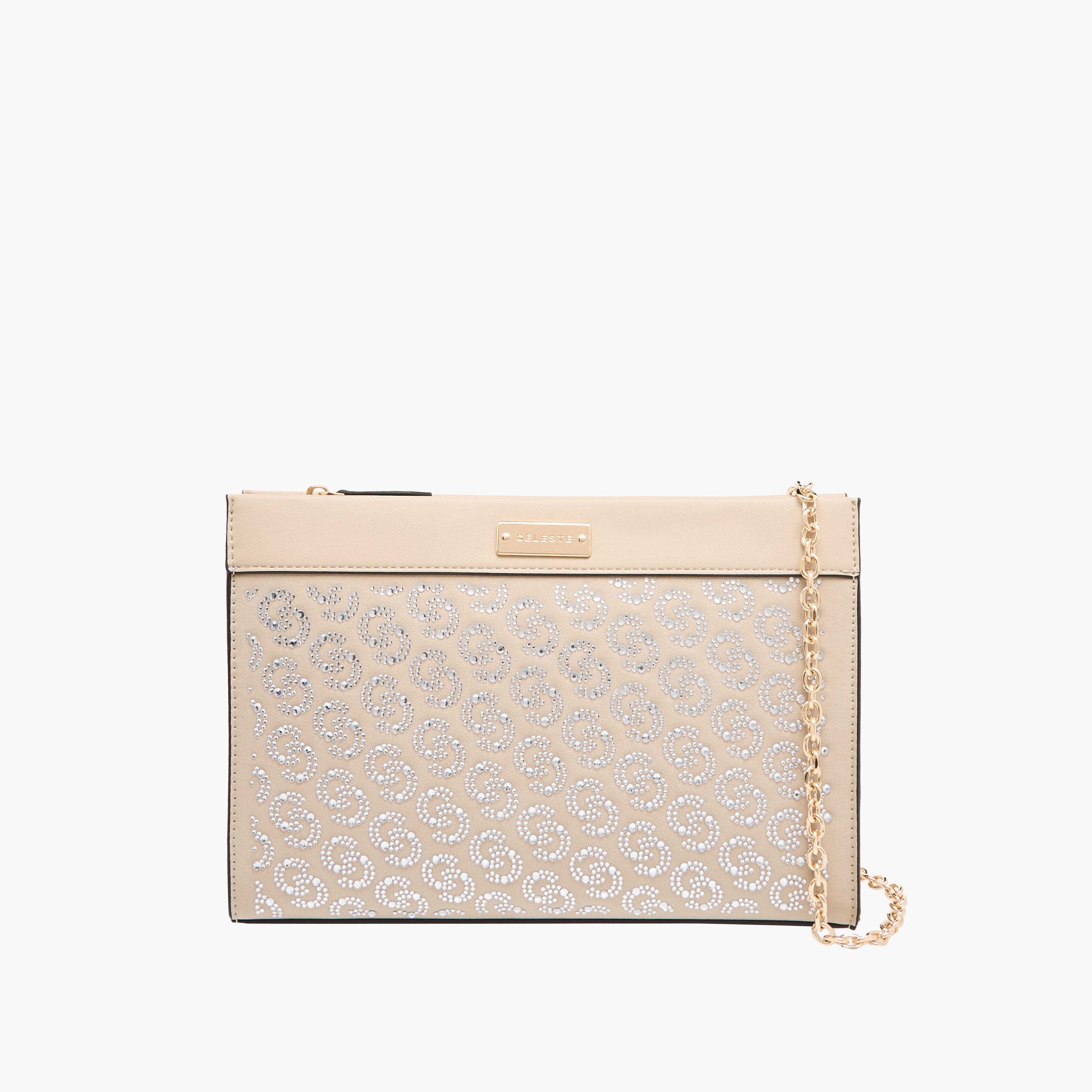 Celeste Monogram Embellished Crossbody Bag with Zip Closure and Chain Strap-women-bagsandwallets-handbags-image-1