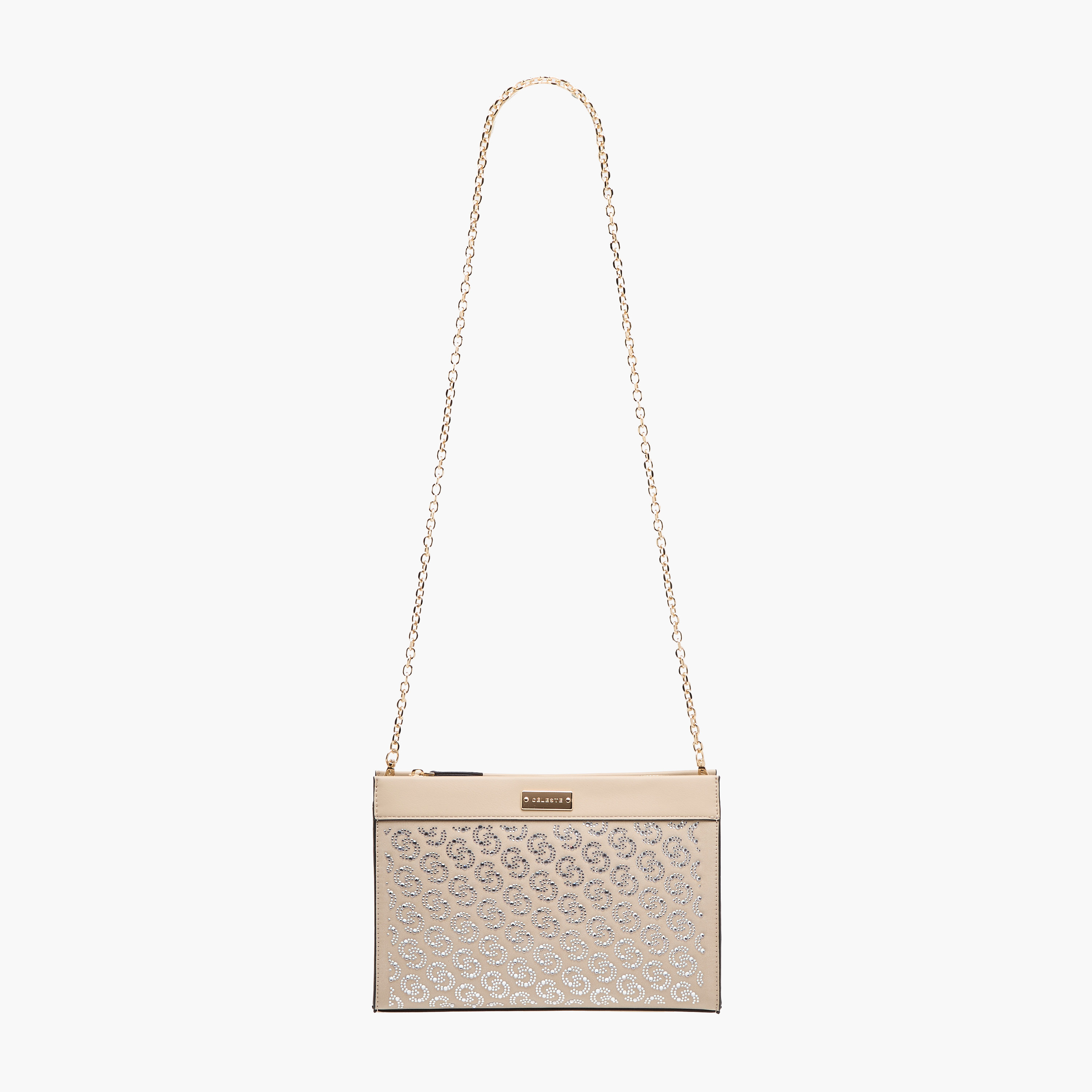 Celeste Monogram Embellished Crossbody Bag with Zip Closure and Chain Strap-women-bagsandwallets-handbags-image-2