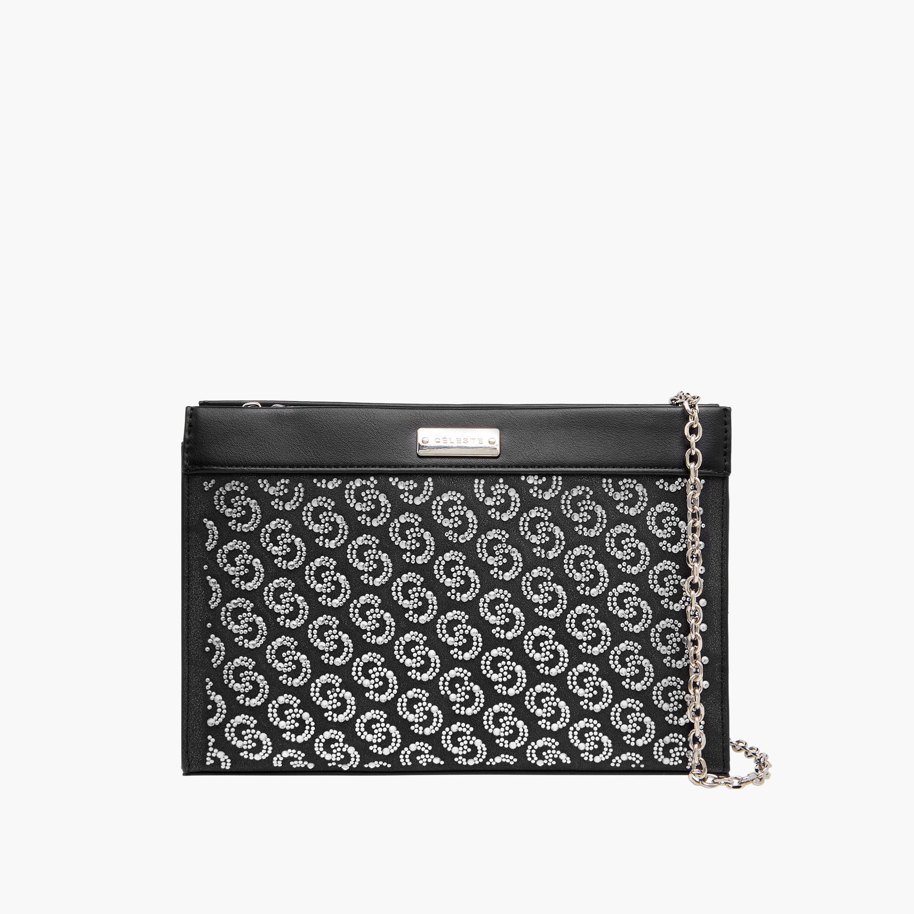 شنطة كروس بودي بنقوش مونوغرام مع سحاب للإغلاق وحزام سلسلة من سيليست-women-bagsandwallets-handbags-image-1