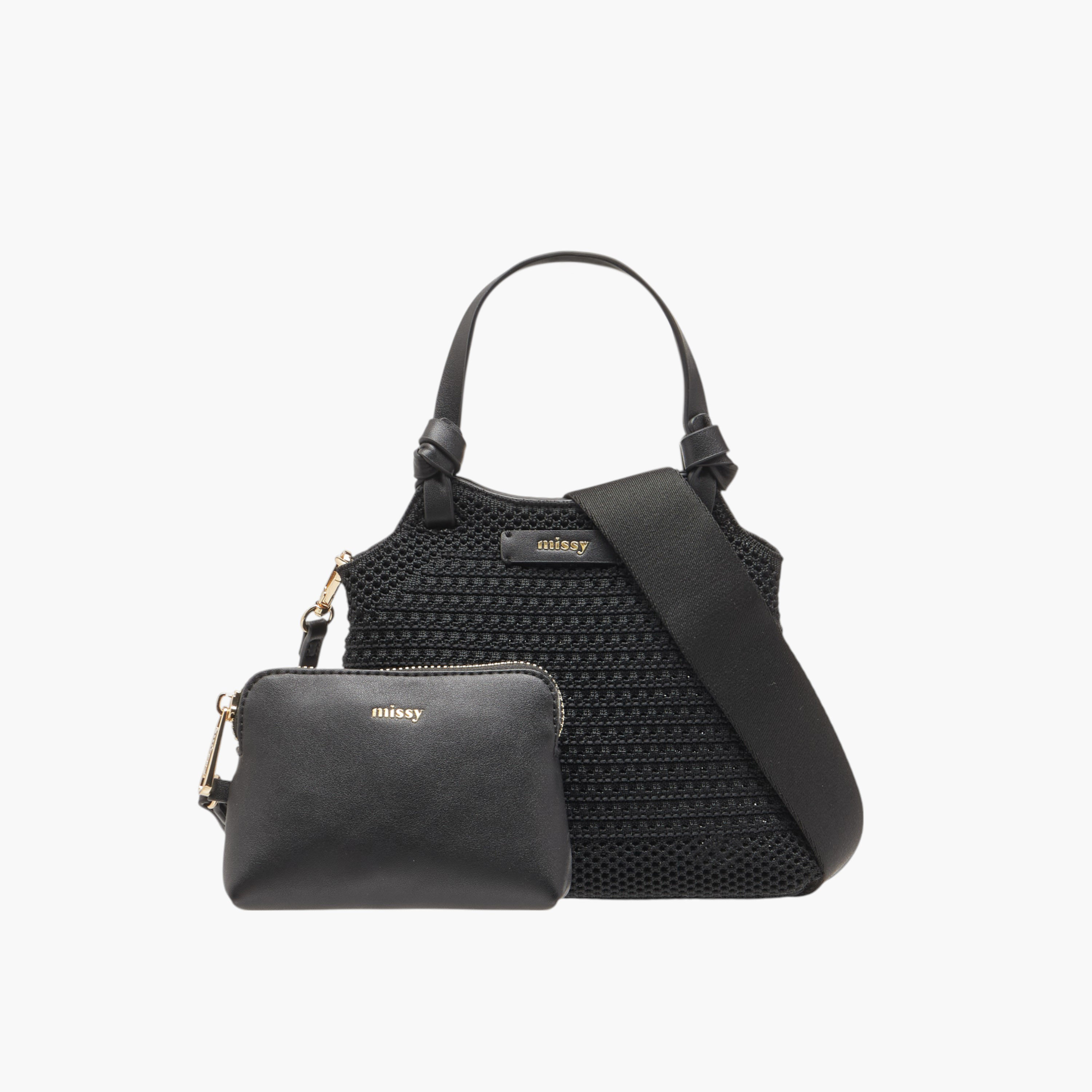 Missy Textured Shoulder Bag with Detachable Strap and Pouch-women-bagsandwallets-handbags-image-1